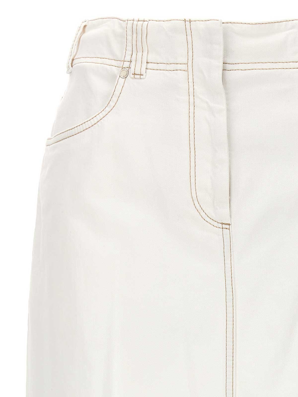 Shop Brunello Cucinelli Denim Long Skirt In Blanco