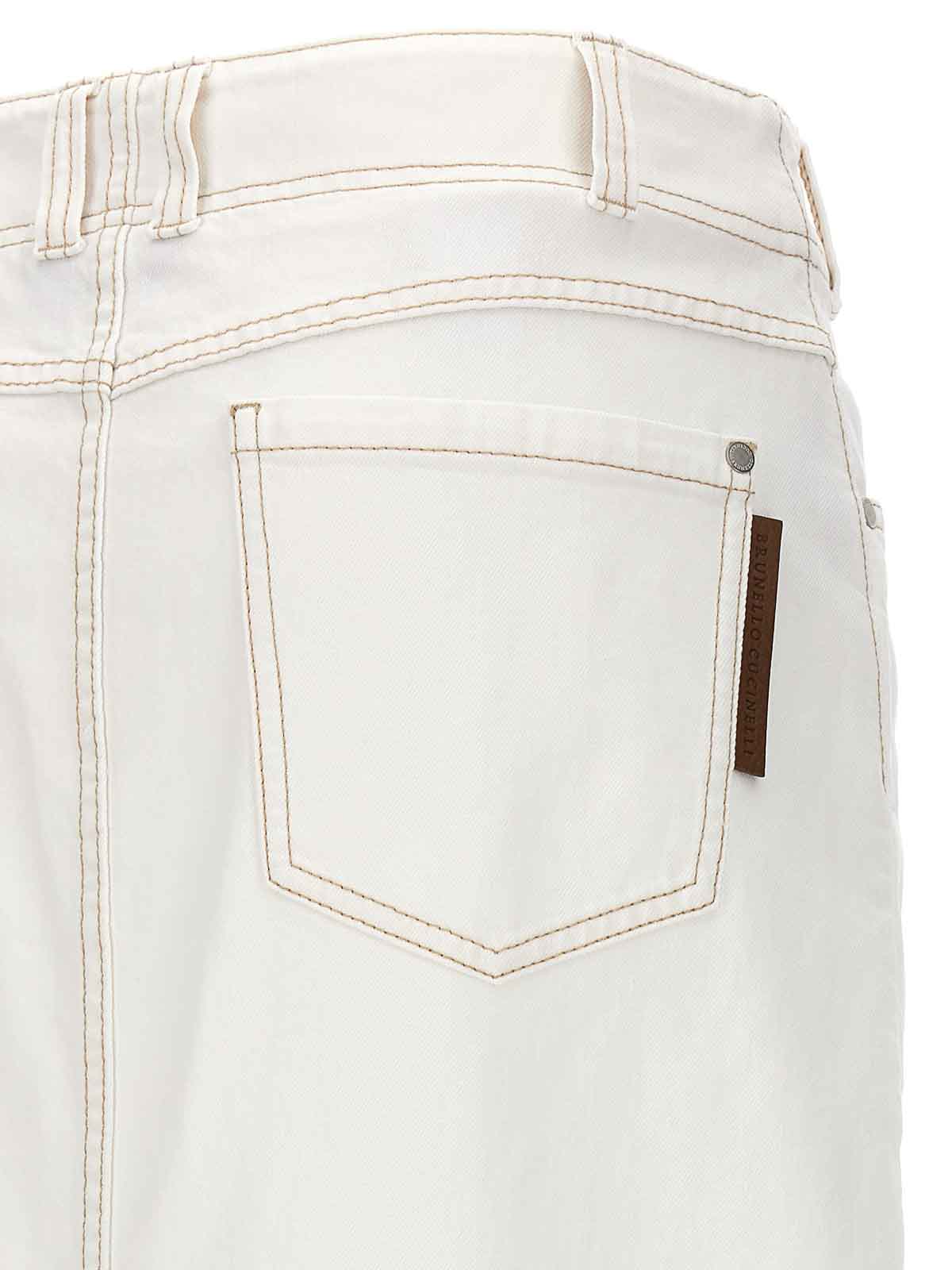 Shop Brunello Cucinelli Denim Long Skirt In Blanco