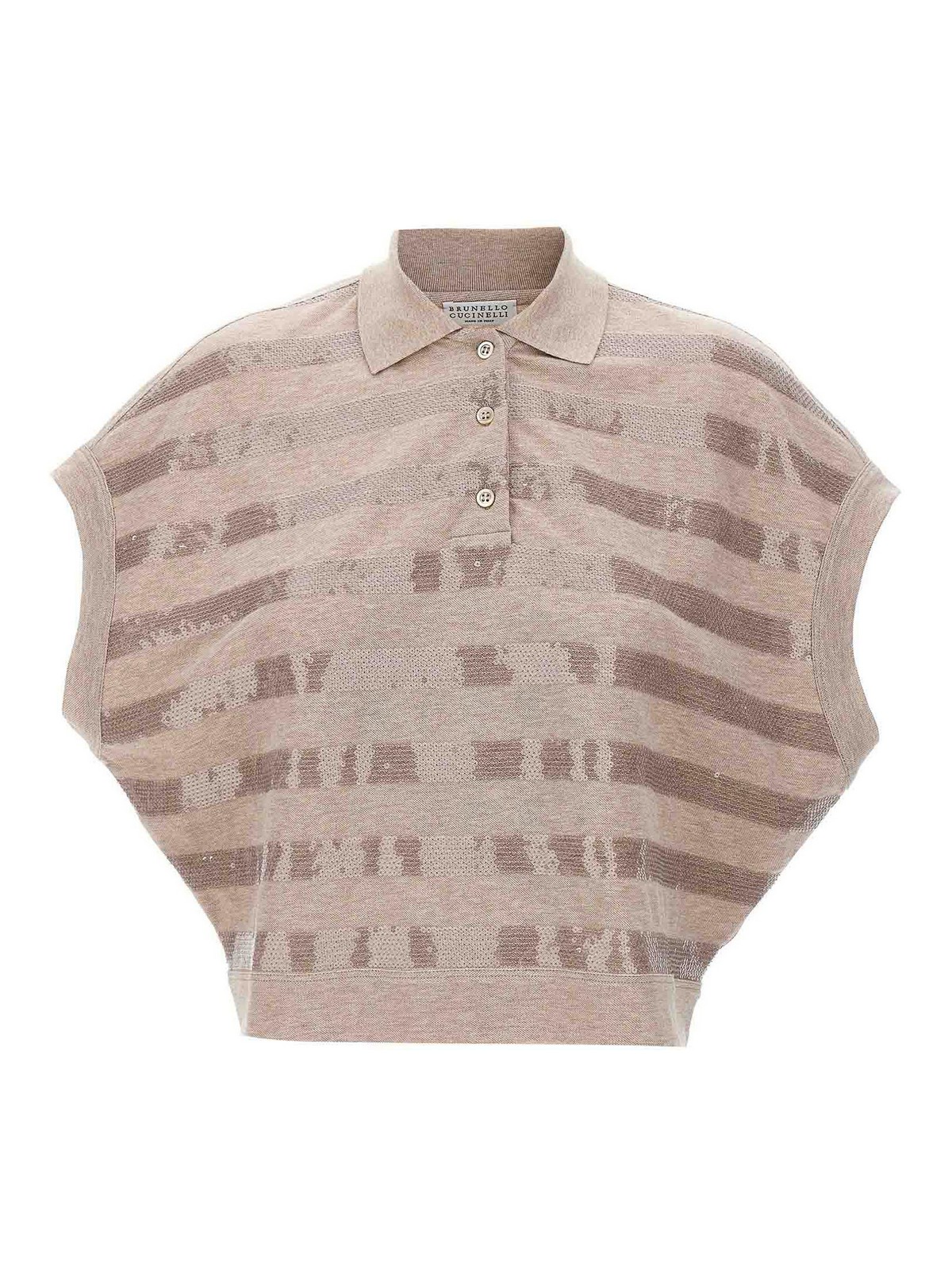 Shop Brunello Cucinelli Sequin Striped Polo Shirt In Beis