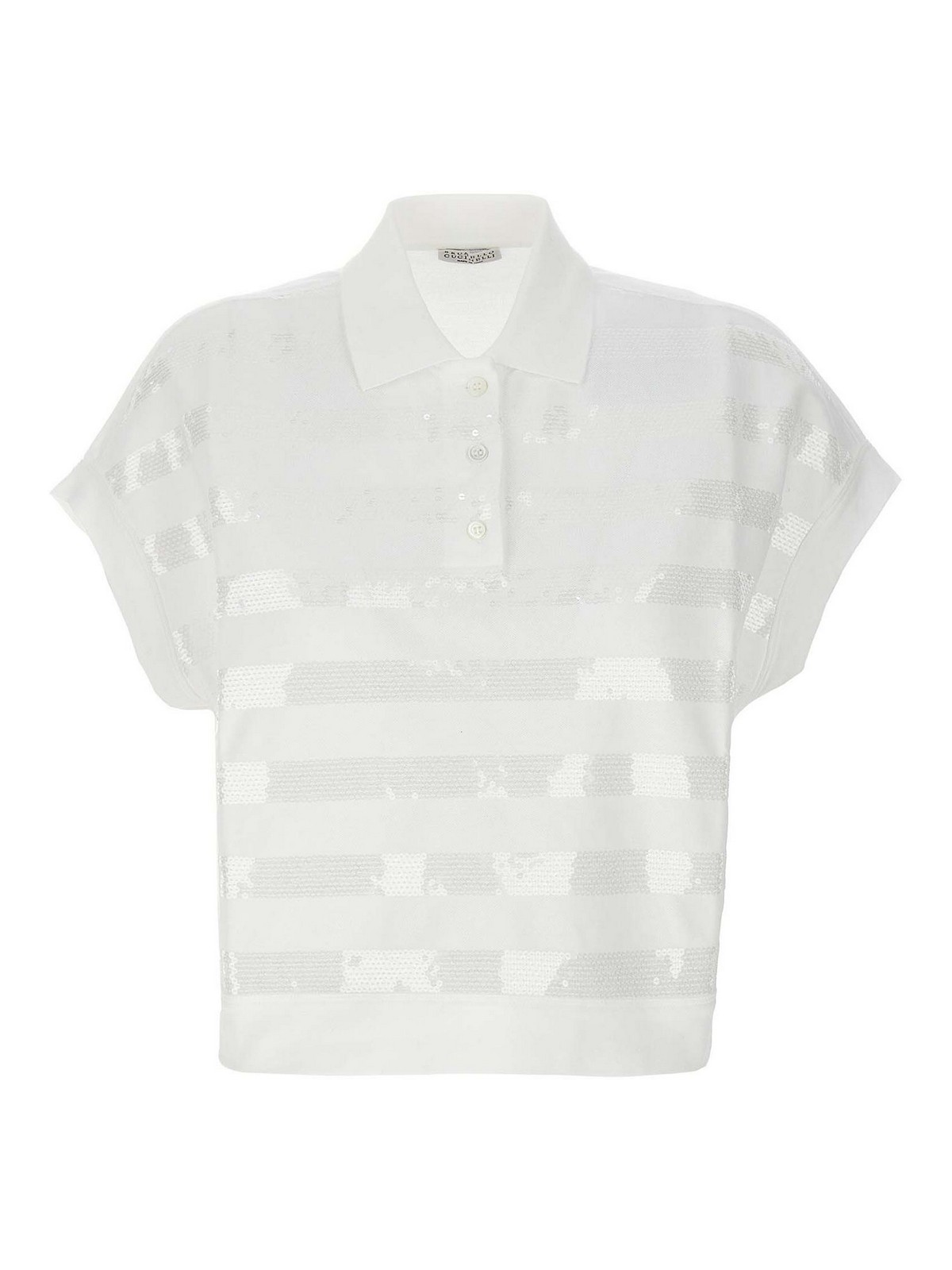 Shop Brunello Cucinelli Sequin Striped Polo Shirt In Blanco