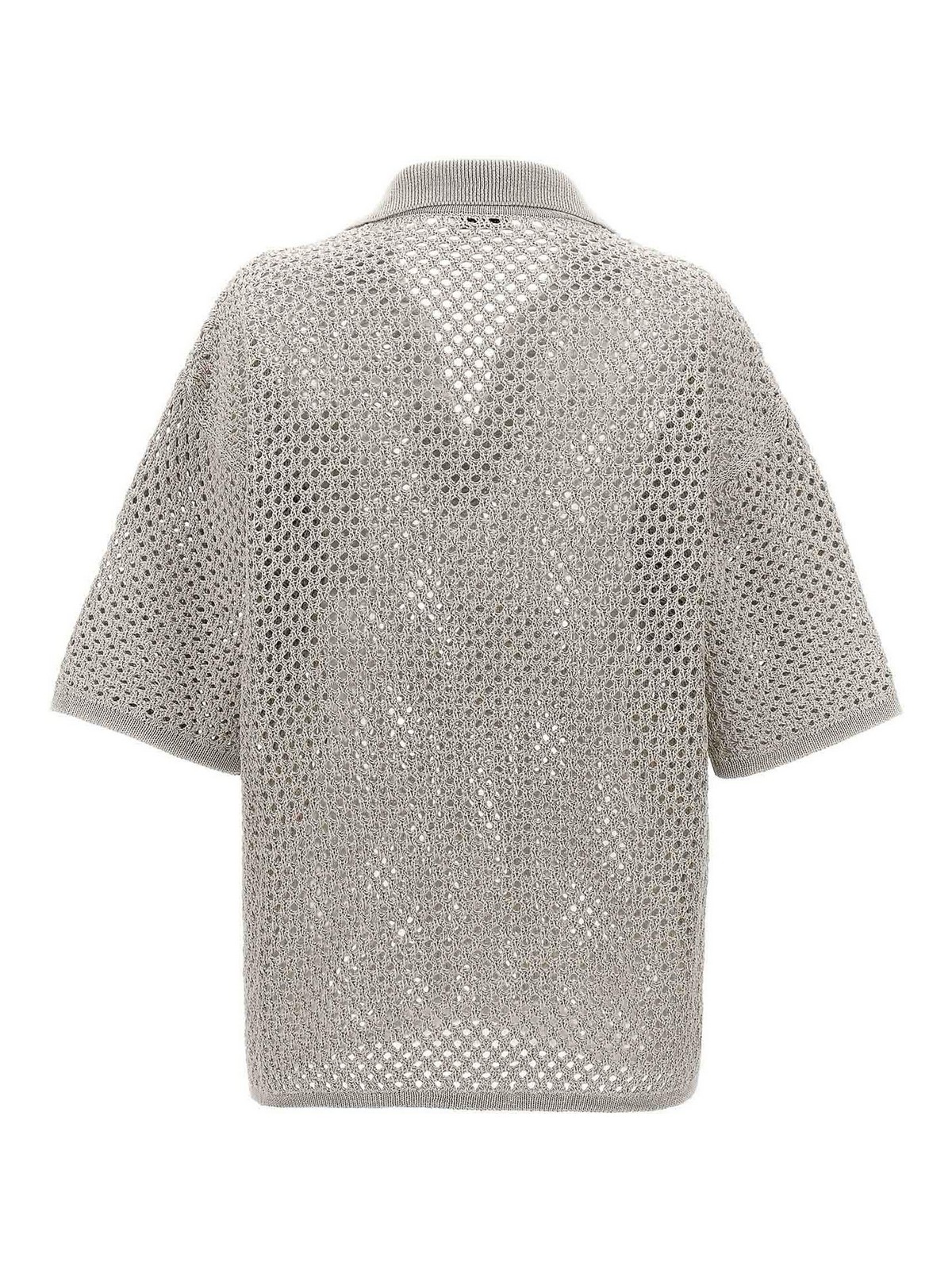 Shop Brunello Cucinelli Wide Mesh Polo Shirt In Gris