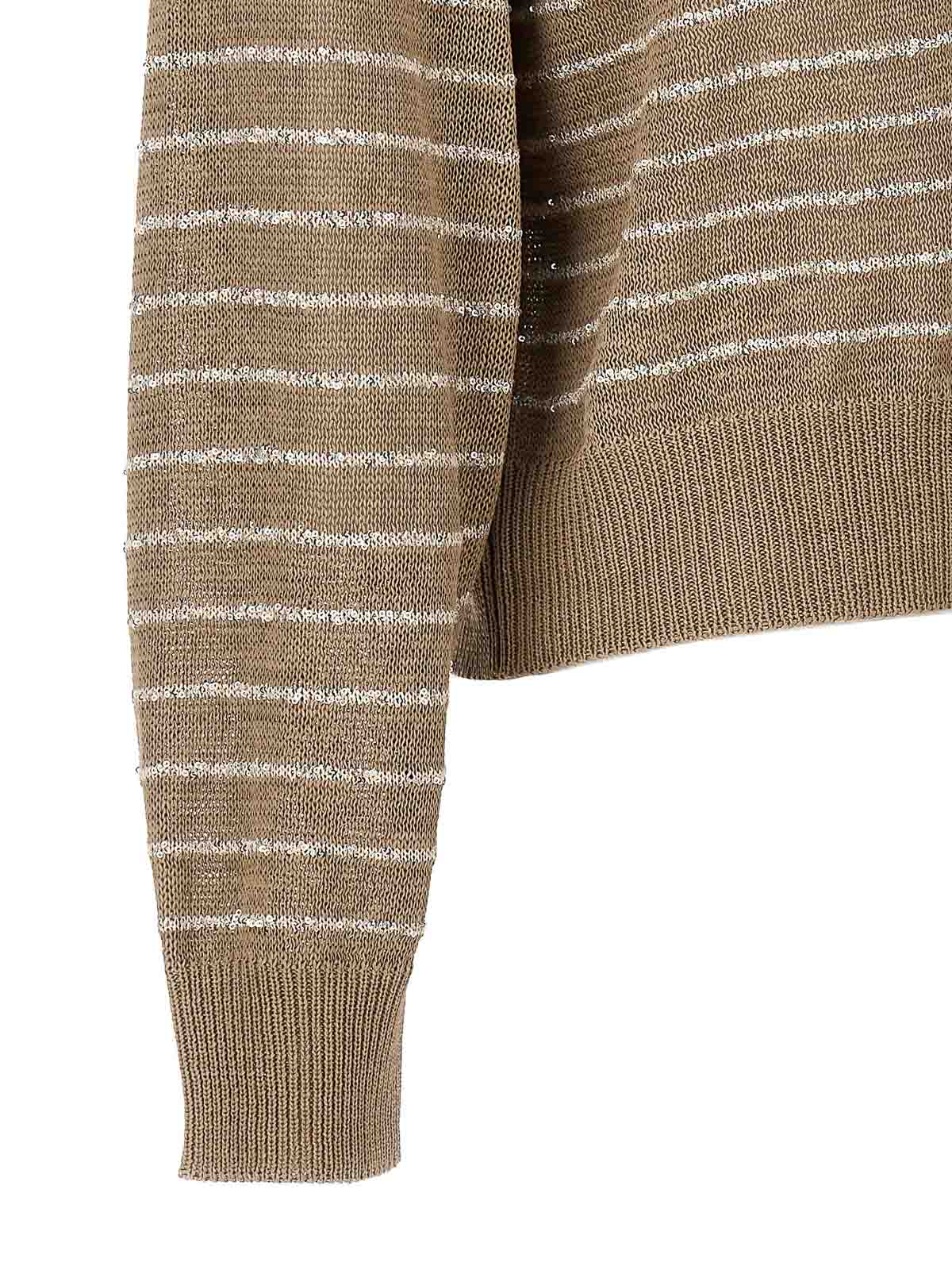 Shop Brunello Cucinelli Sequin Striped Cardigan In Beis