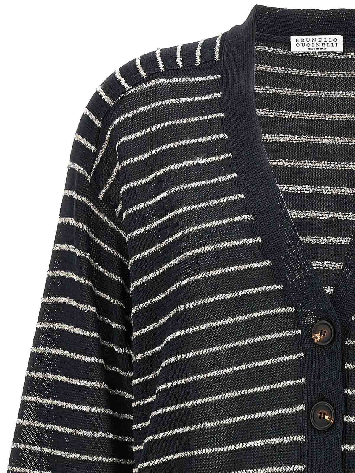 Shop Brunello Cucinelli Sequin Striped Cardigan In Gris