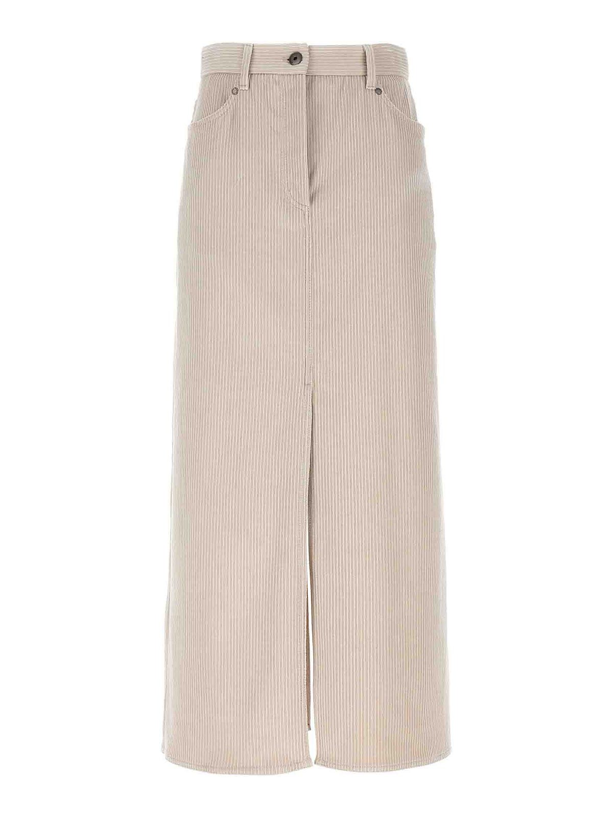 Brunello Cucinelli Ribbed Velvet Skirt In Beis
