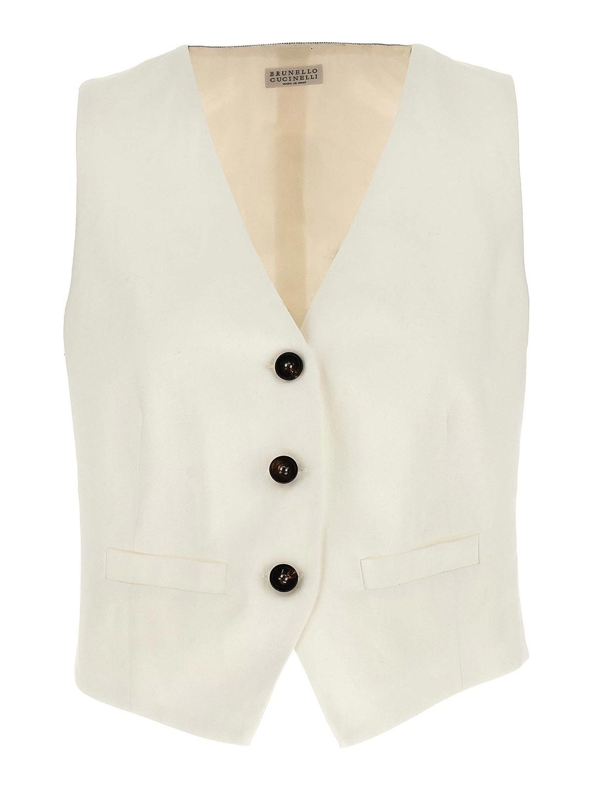 Shop Brunello Cucinelli Viscose Vest Button Pockets In Blanco
