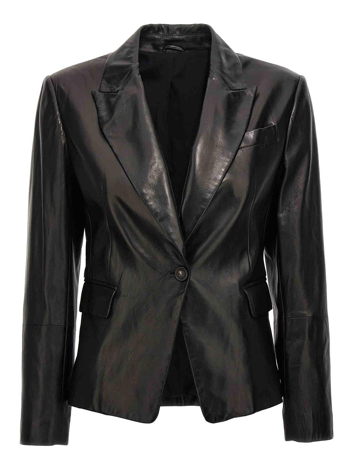 Brunello Cucinelli Leather Blazer In Negro