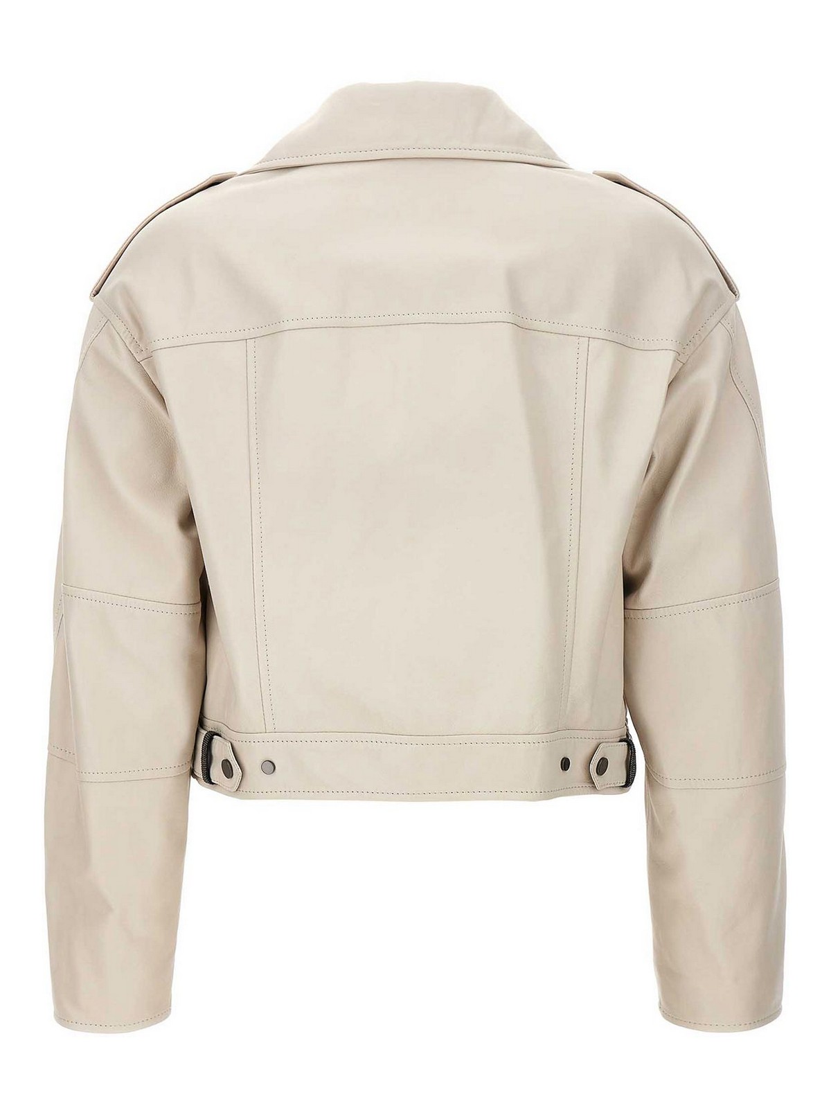Shop Brunello Cucinelli Leather Biker Jacket In Blanco