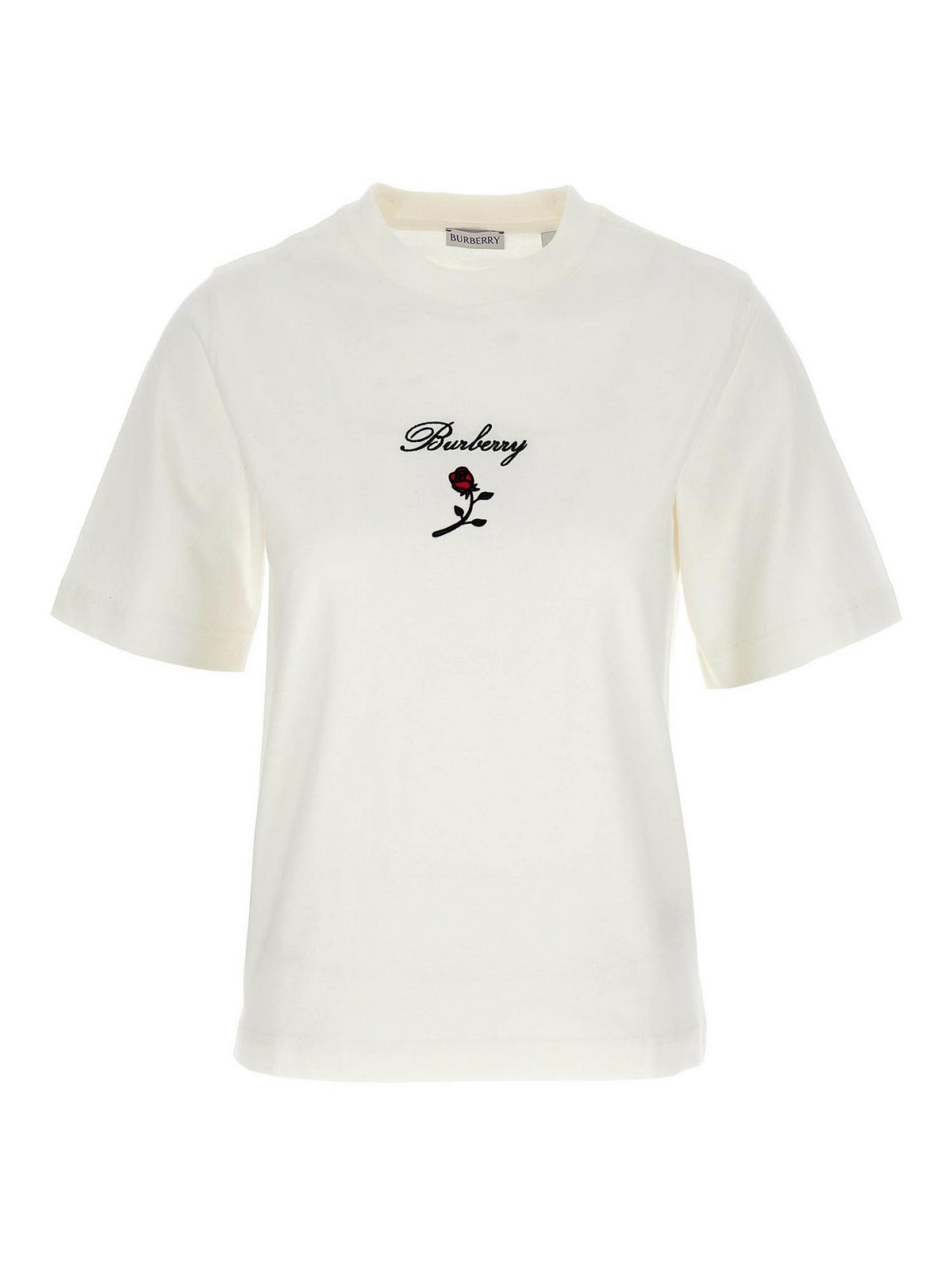 Shop Burberry Cotton T-shirt Logo Flock Crew In Blanco