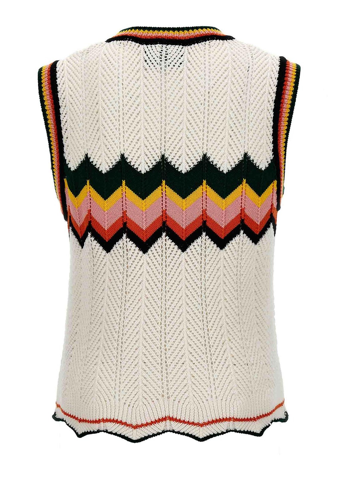 Casablanca Chevron Knit Vest Contoured Hem|MS24KW65101WHITEMULTI