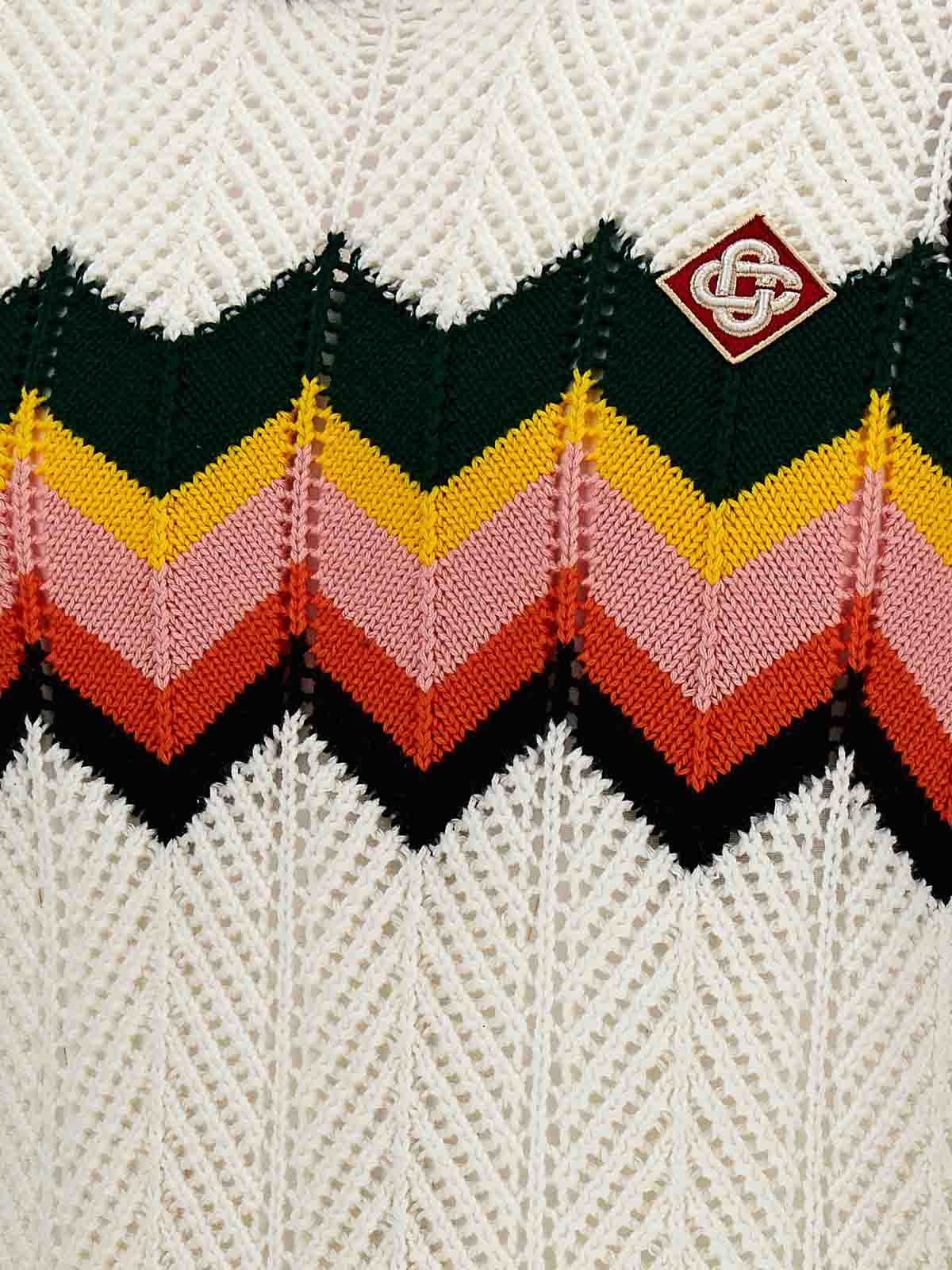 Casablanca Chevron Knit Vest Contoured Hem|MS24KW65101WHITEMULTI