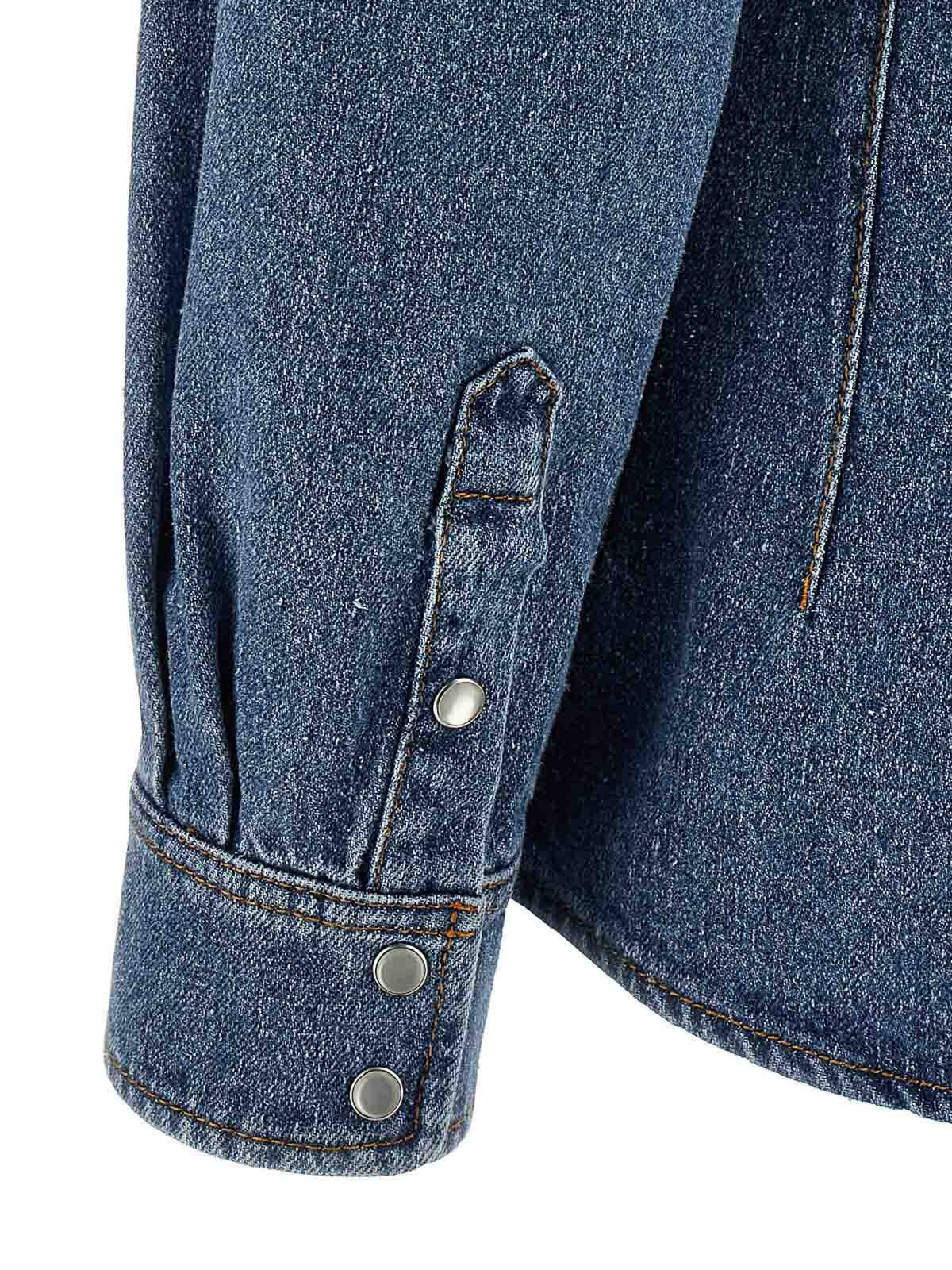 Shop Chloé Denim Shirt Snap Pockets In Azul
