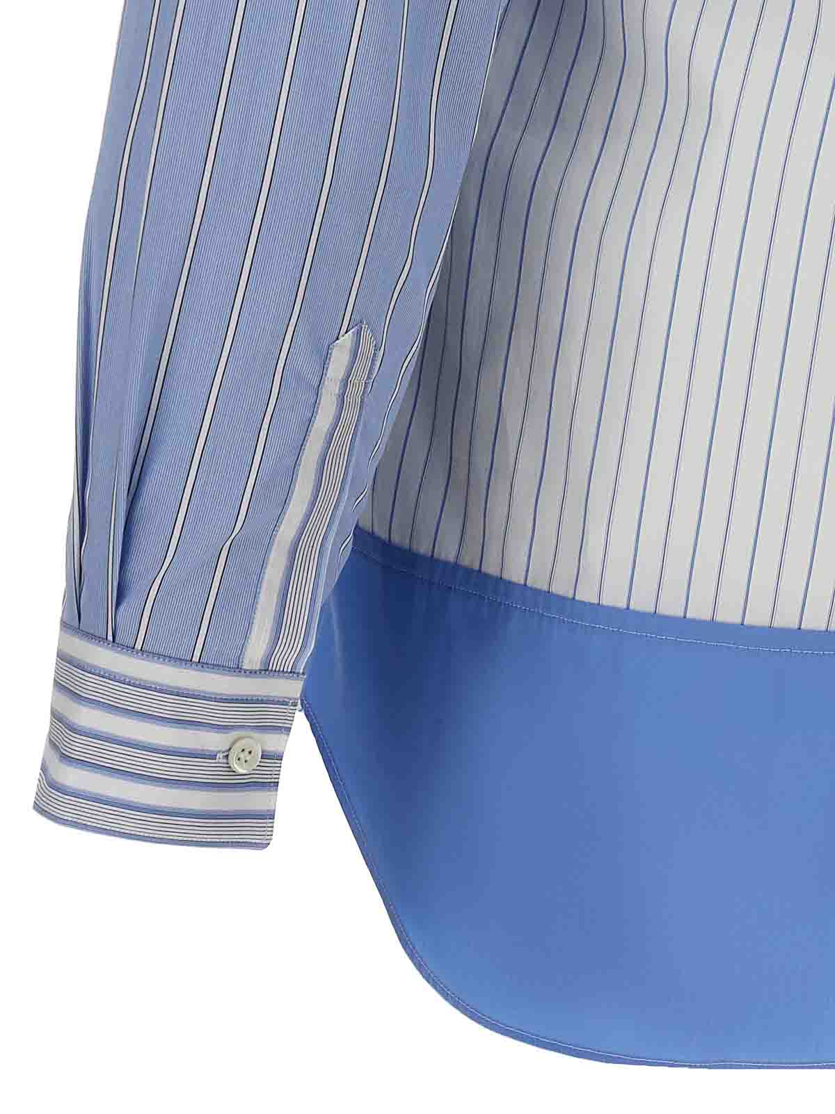Shop Comme Des Garçons Patchwork Striped Shirt In Azul Claro