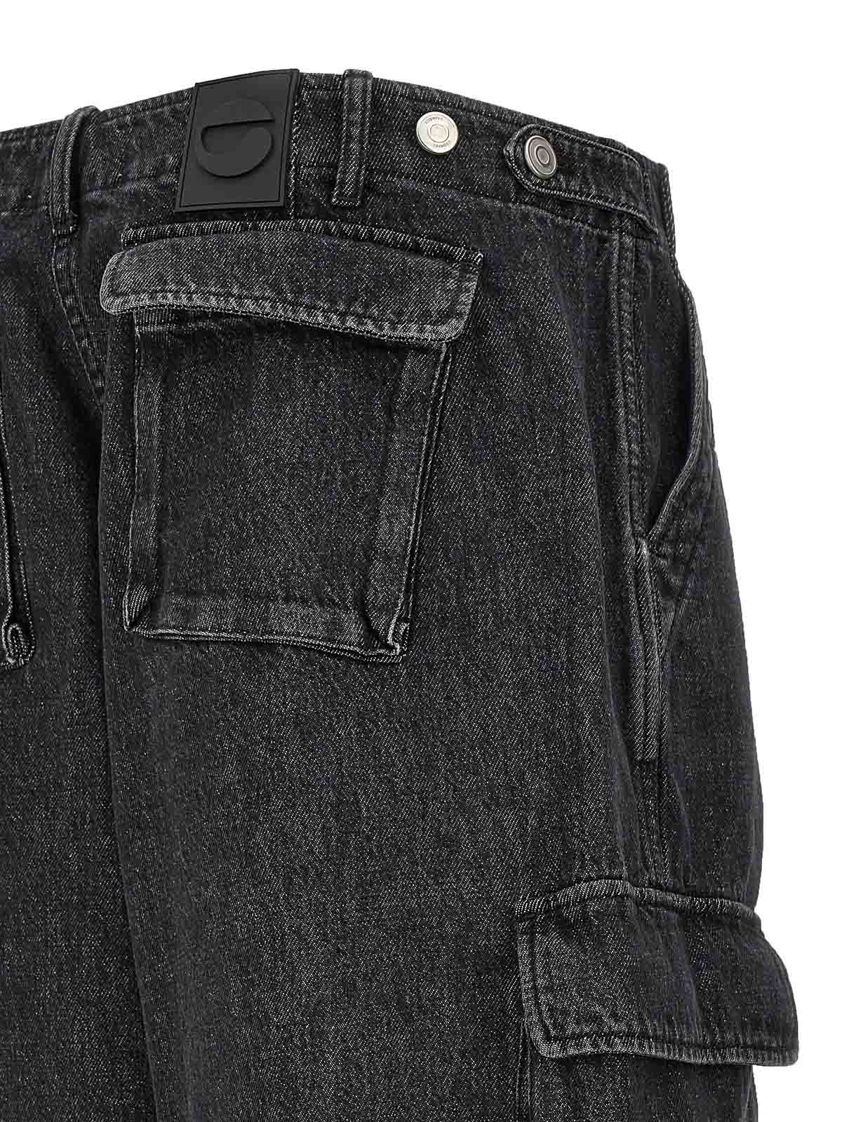 Shop Coperni Denim Wide Leg Cargo Jeans In Negro