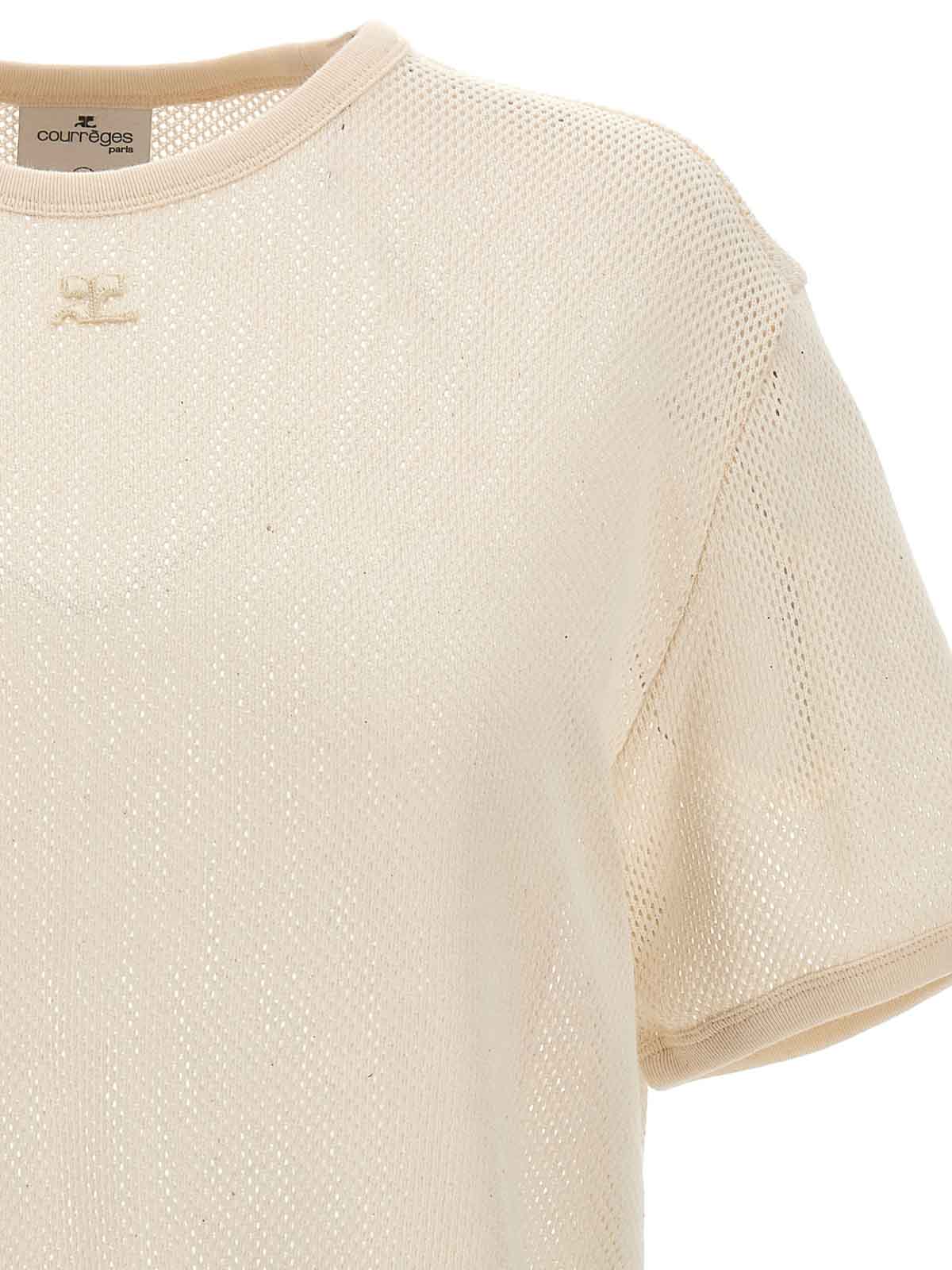 Shop Courrèges Cotton Blend T-shirt Logo In Blanco
