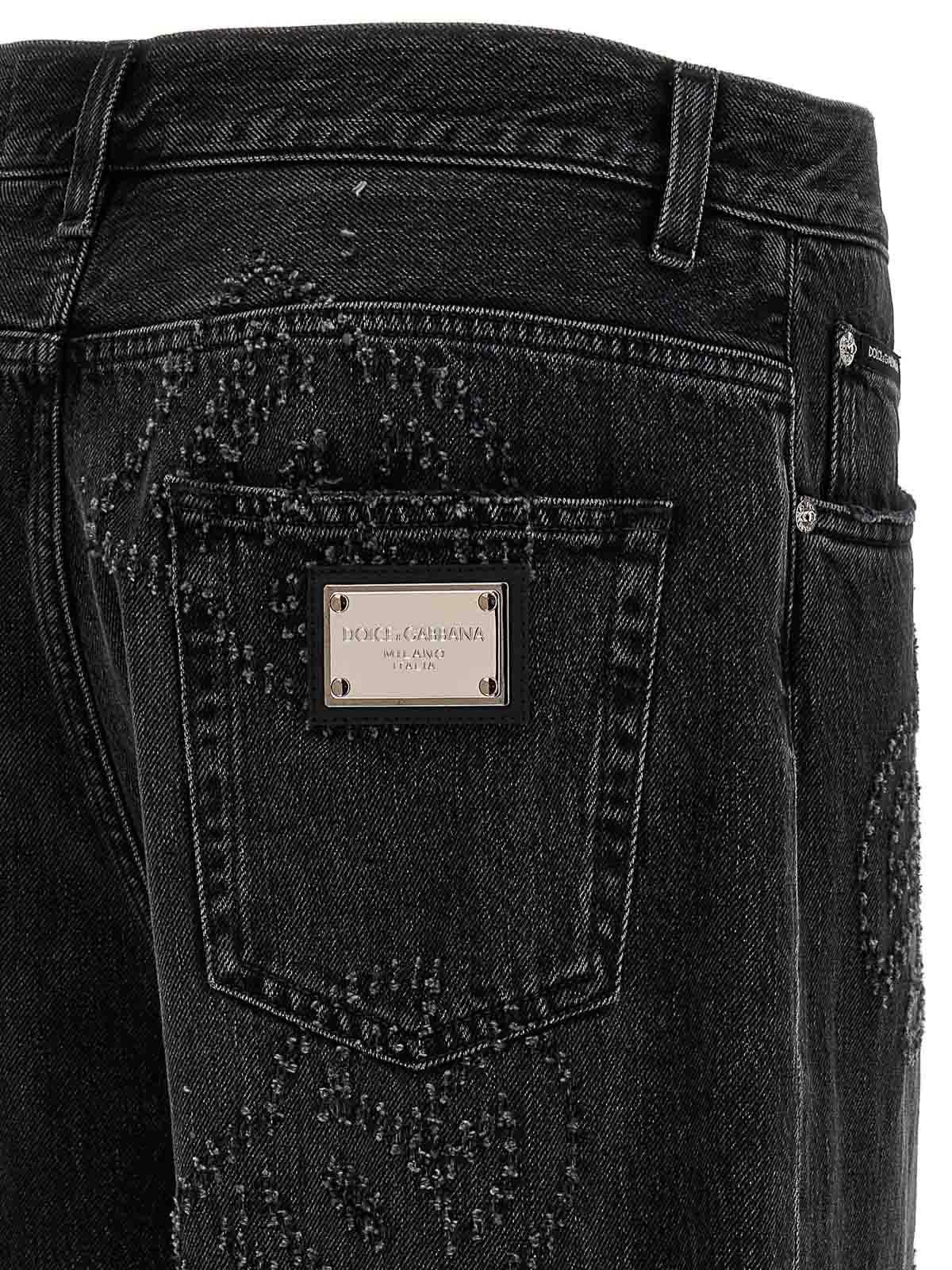 Shop Dolce & Gabbana Dg Denim Jeans Tear-effect Logo In Gris