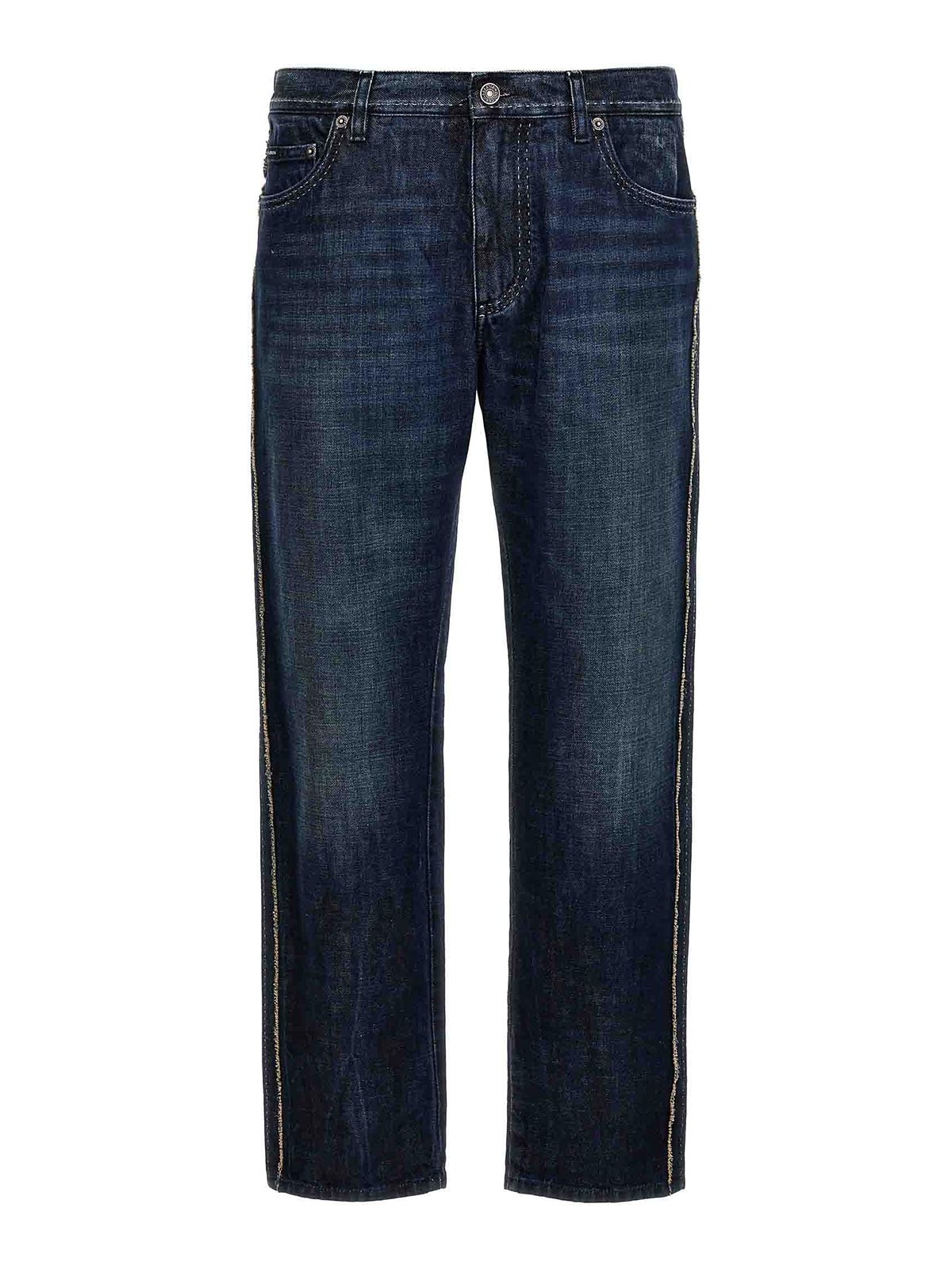 Dolce & Gabbana Fringed Stitching Jeans In Azul