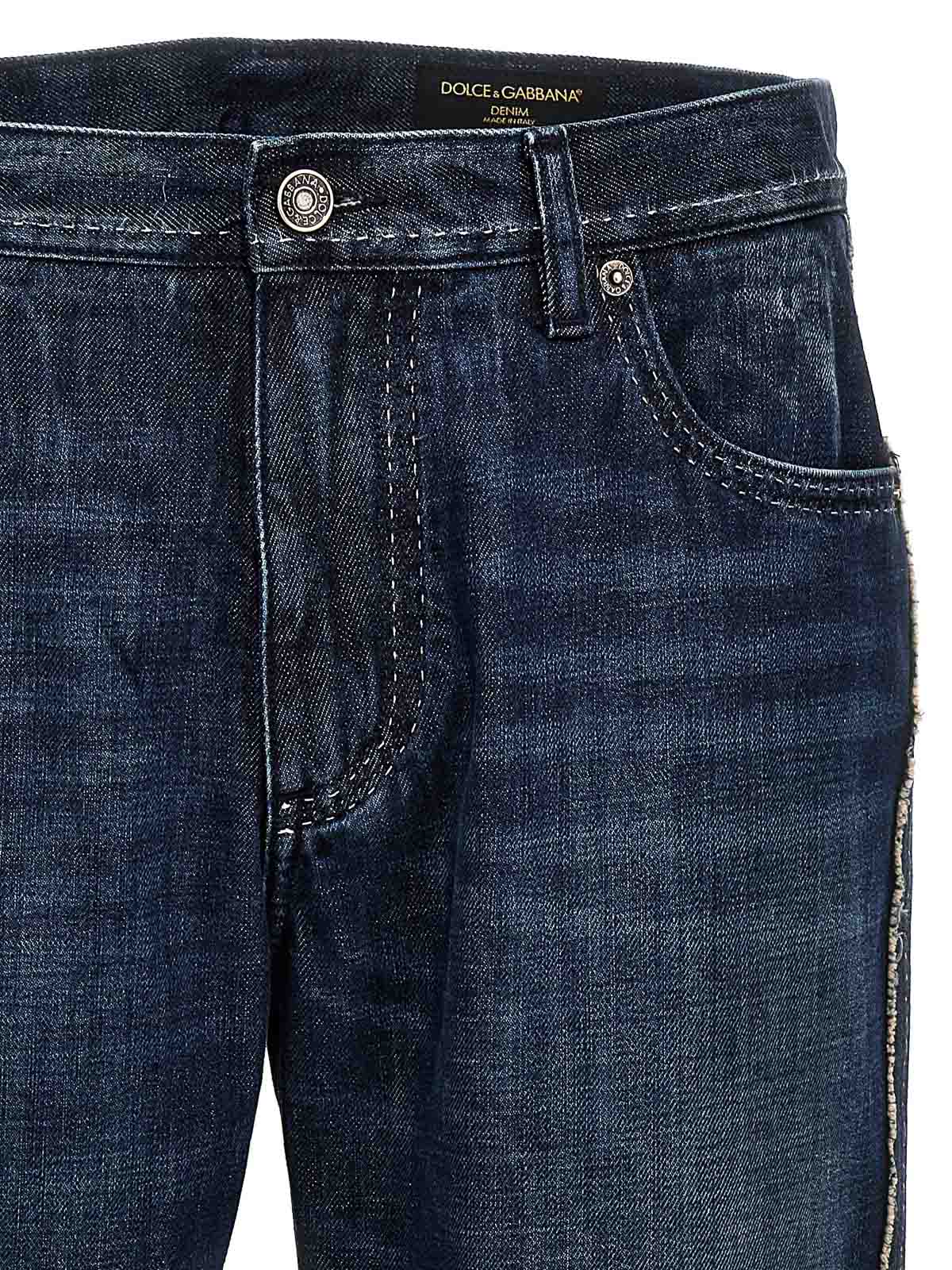 Shop Dolce & Gabbana Fringed Stitching Jeans In Azul