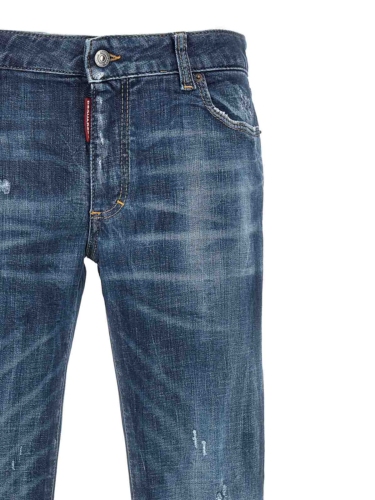 Shop Dsquared2 Stretch Jeans Rips Mid-waist In Azul