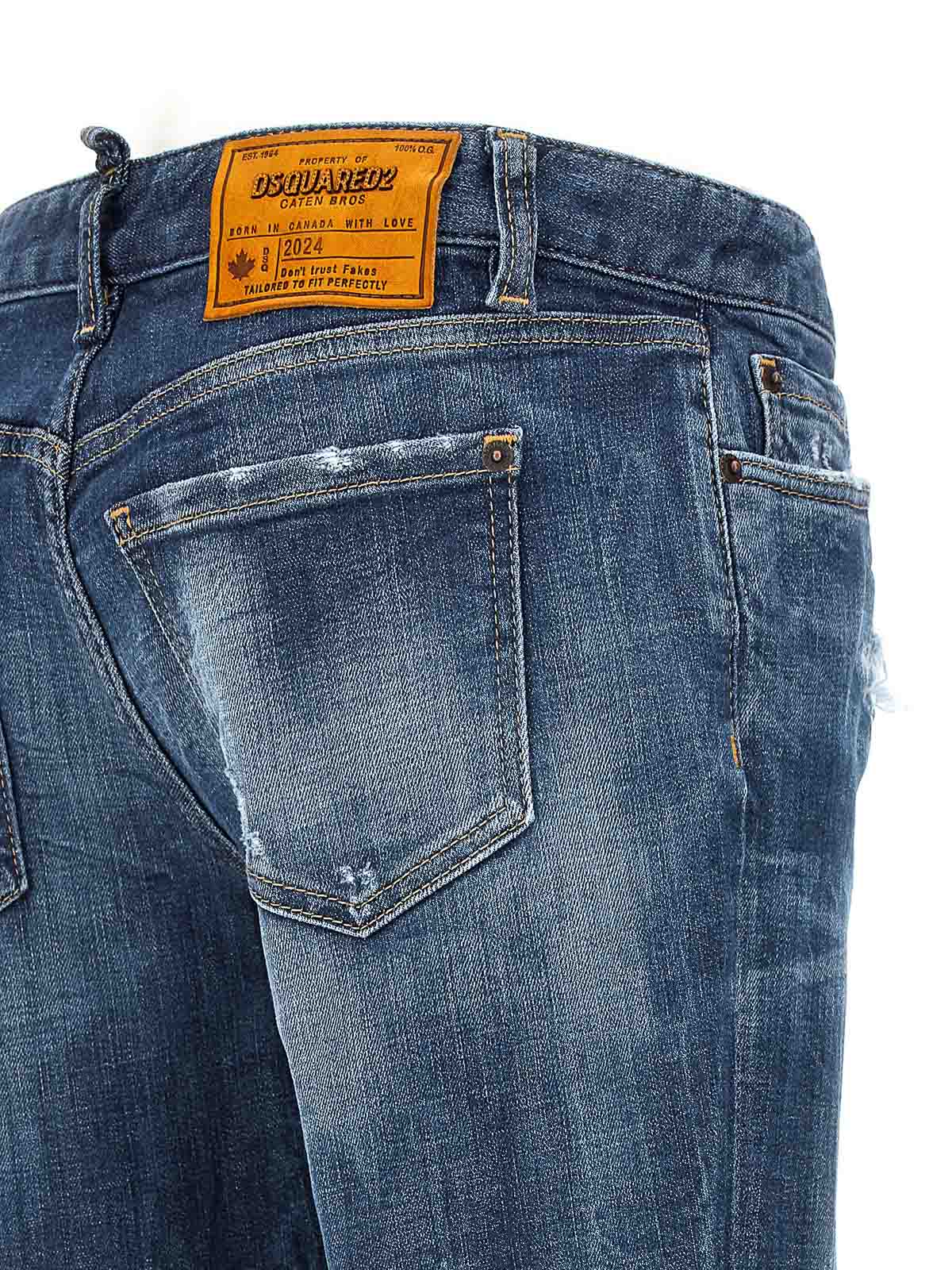 Shop Dsquared2 Stretch Jeans Rips Mid-waist In Azul