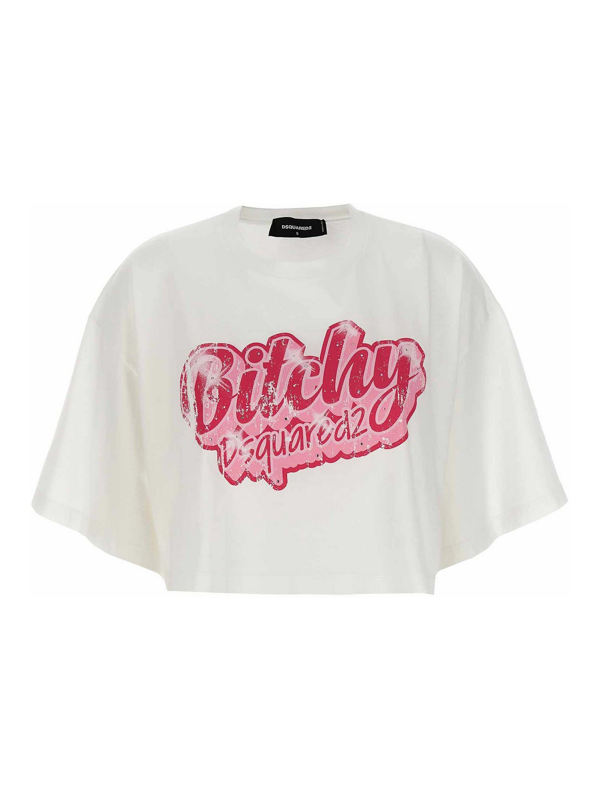 Shop Dsquared2 Logo Print Cropped T-shirt In Blanco