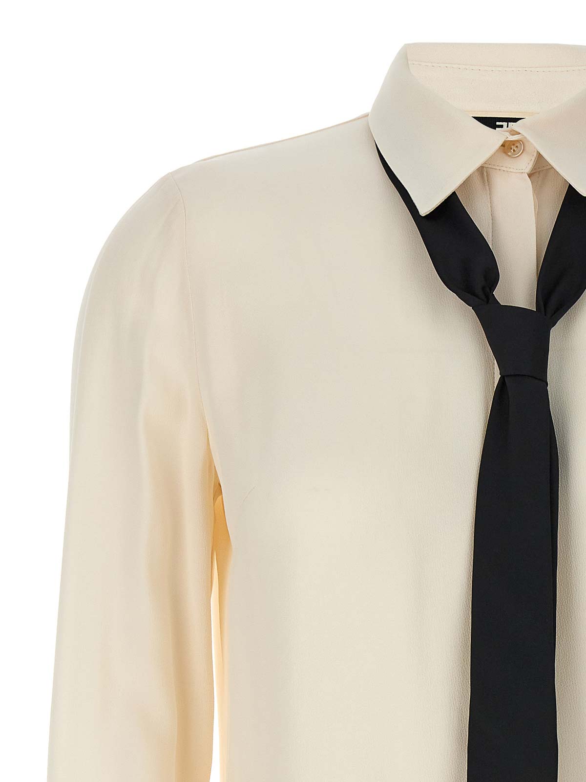 Shop Elisabetta Franchi Viscose Blouse Covered Tie Logo In Blanco