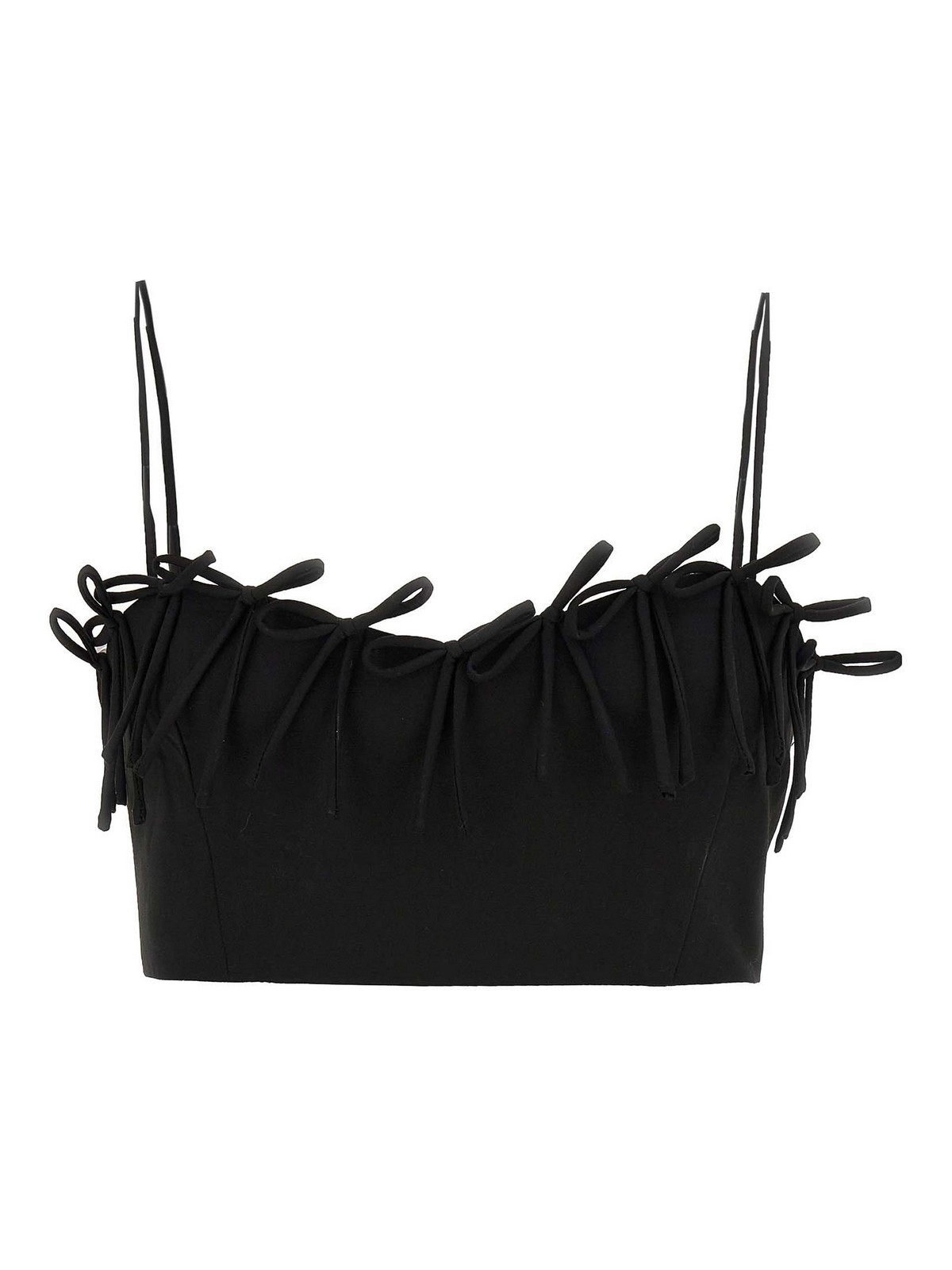 Shop Ganni Crop Top With Bows Thin Straps In Black