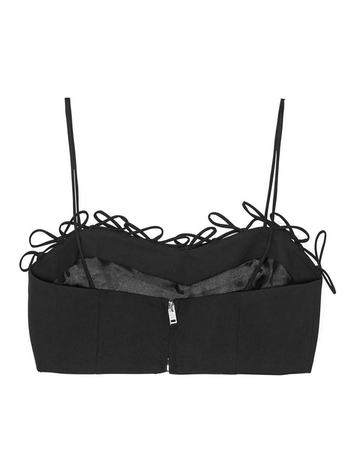 Shop Ganni Crop Top With Bows Thin Straps In Black