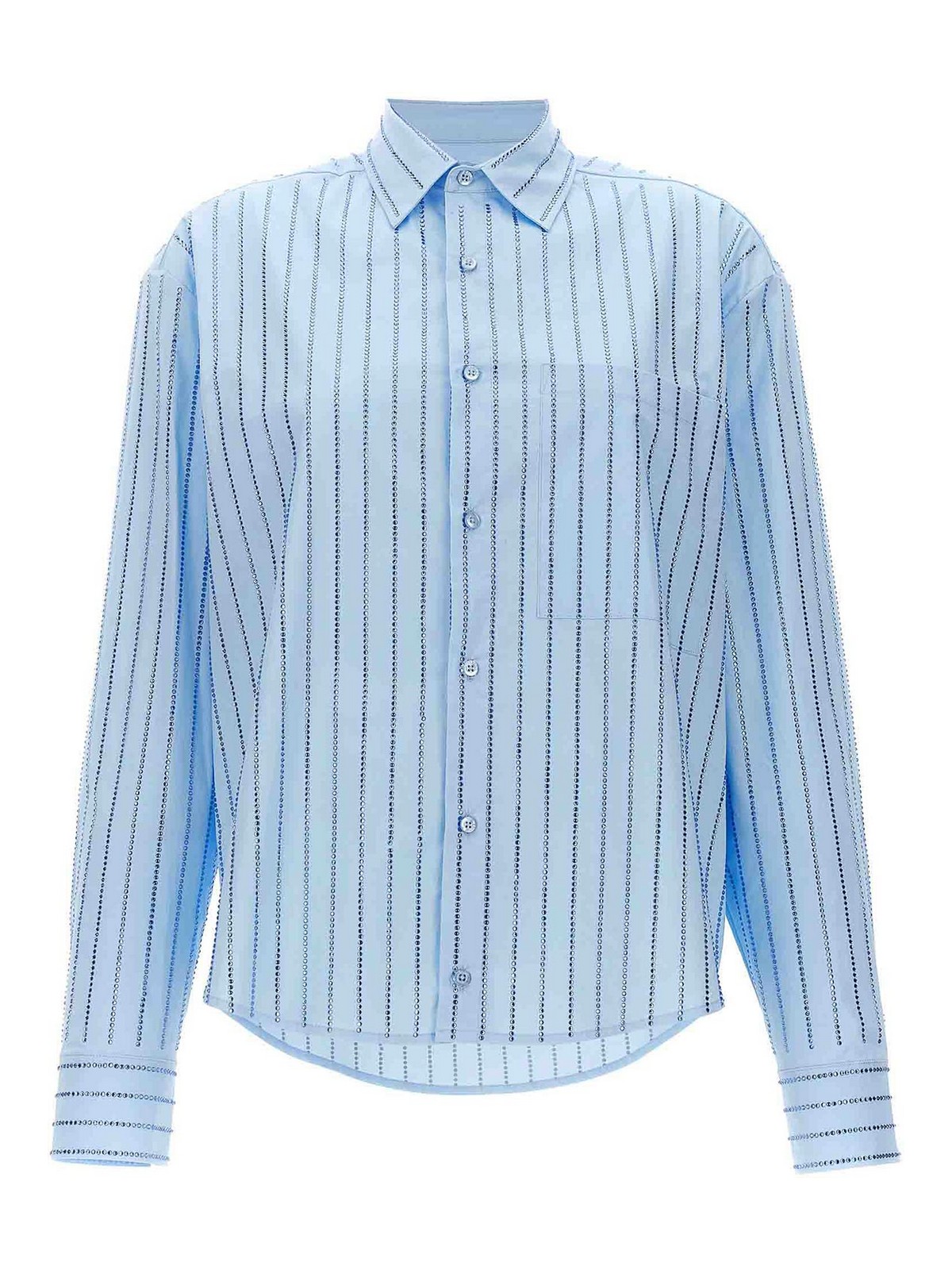 Shop Giuseppe Di Morabito Rhinestone Striped Shirt In Azul Claro