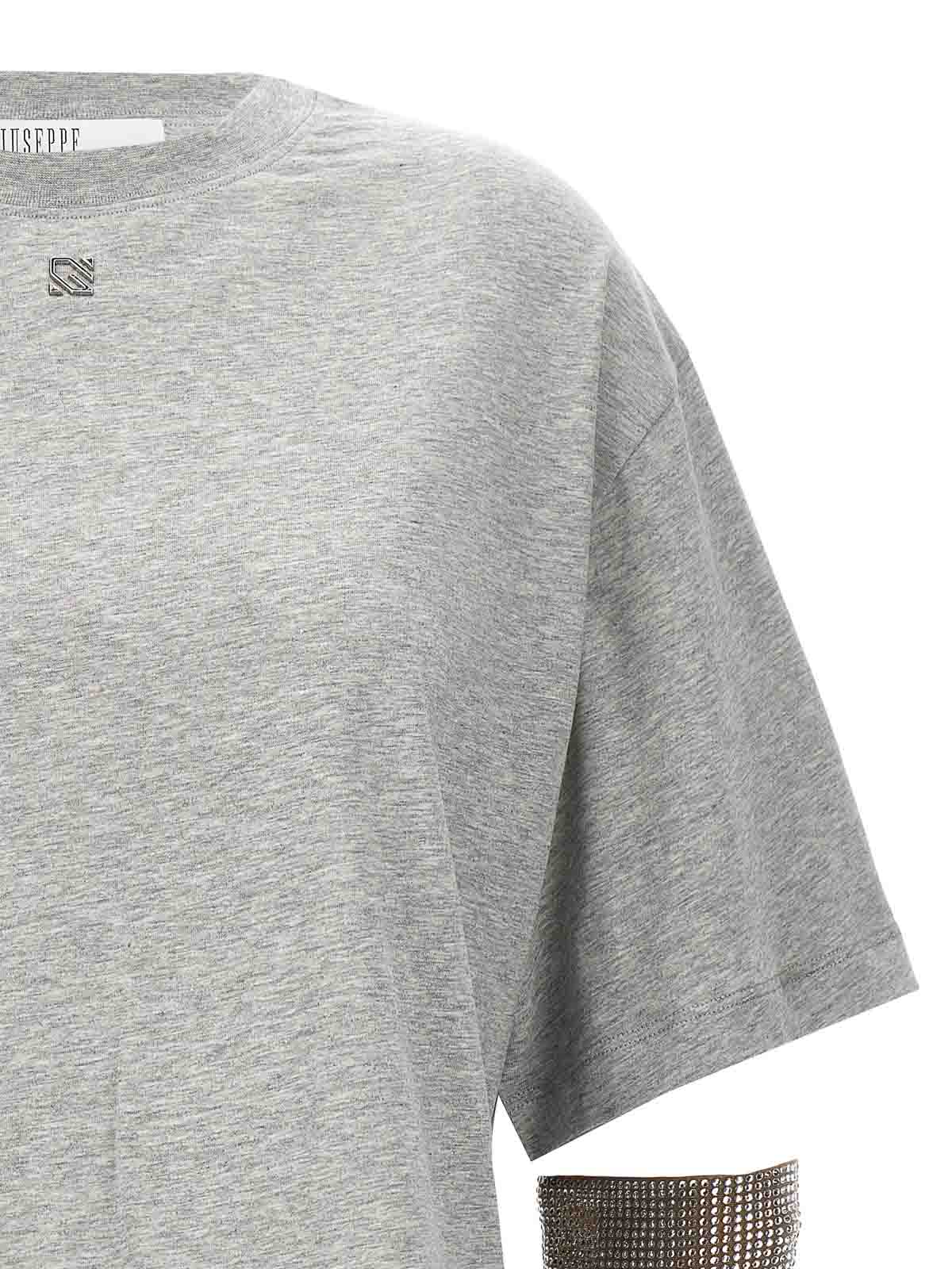 Shop Giuseppe Di Morabito Crystal Sleeves T-shirt In Gris