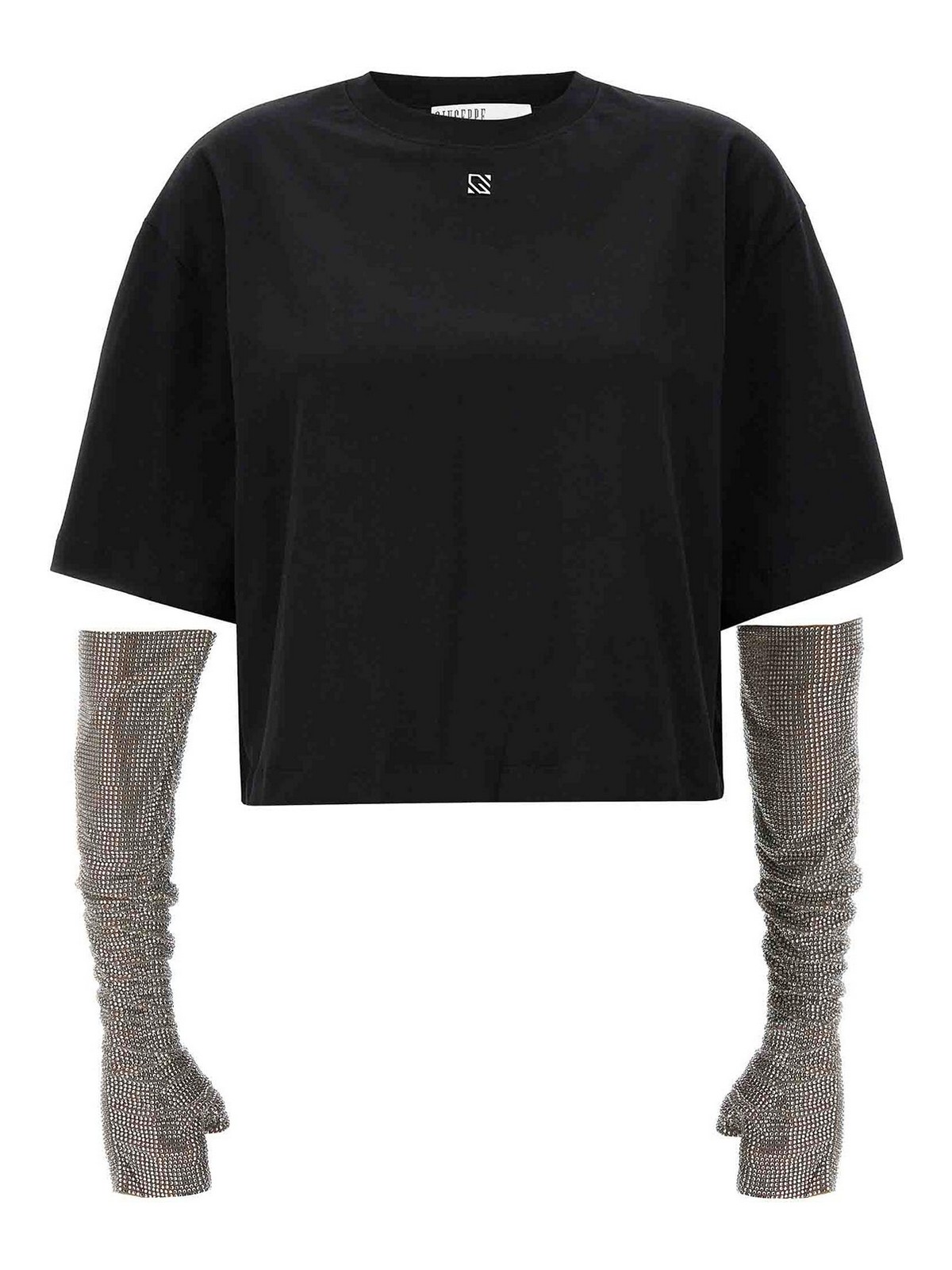 Shop Giuseppe Di Morabito Crystal Sleeves T-shirt In Negro