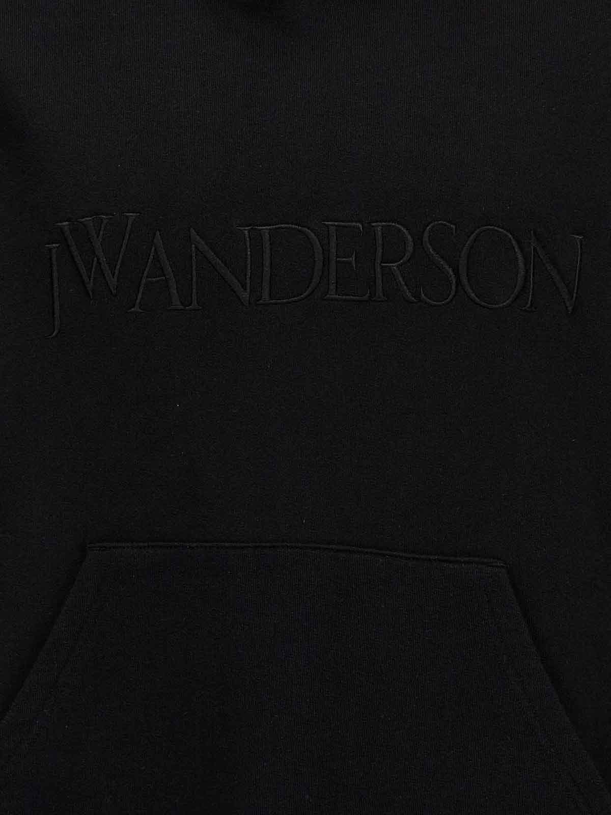 Shop Jw Anderson Gauze Hoodie Logo Kangaroo In Negro