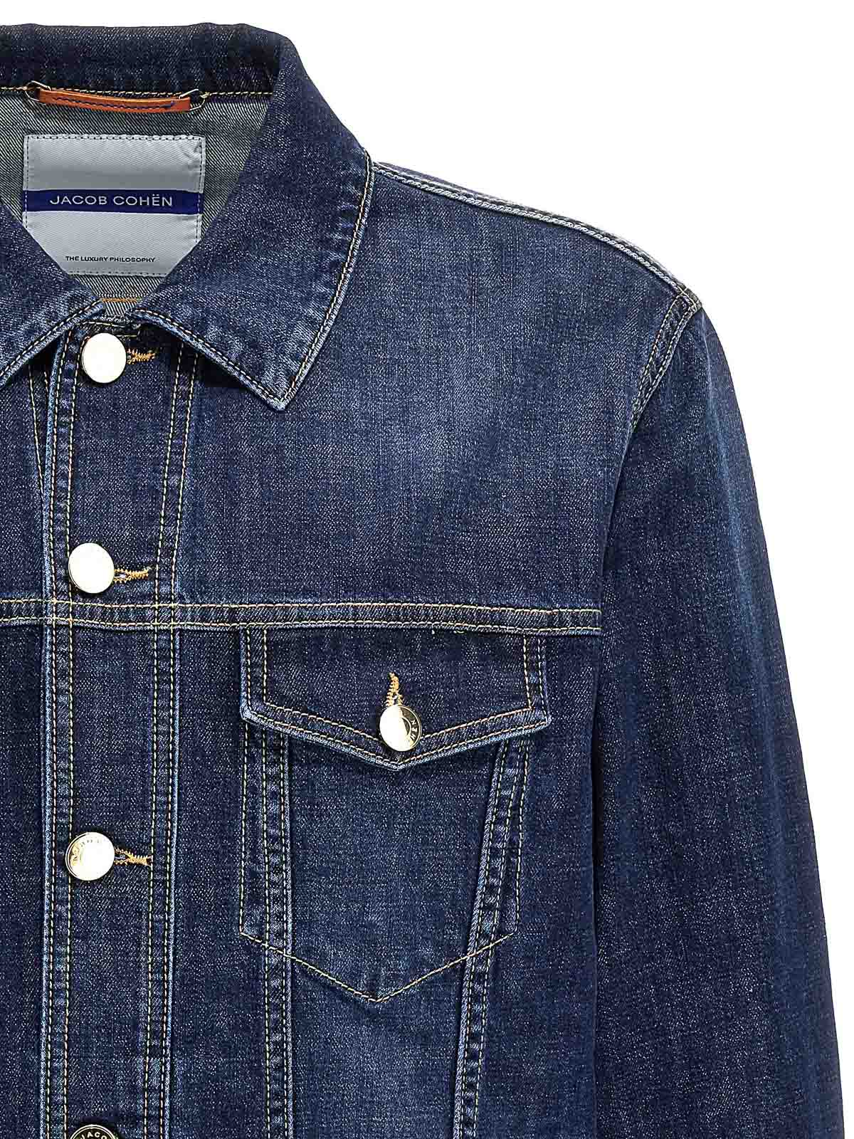 Shop Jacob Cohen Stretch Denim Jacket Button Pockets In Azul