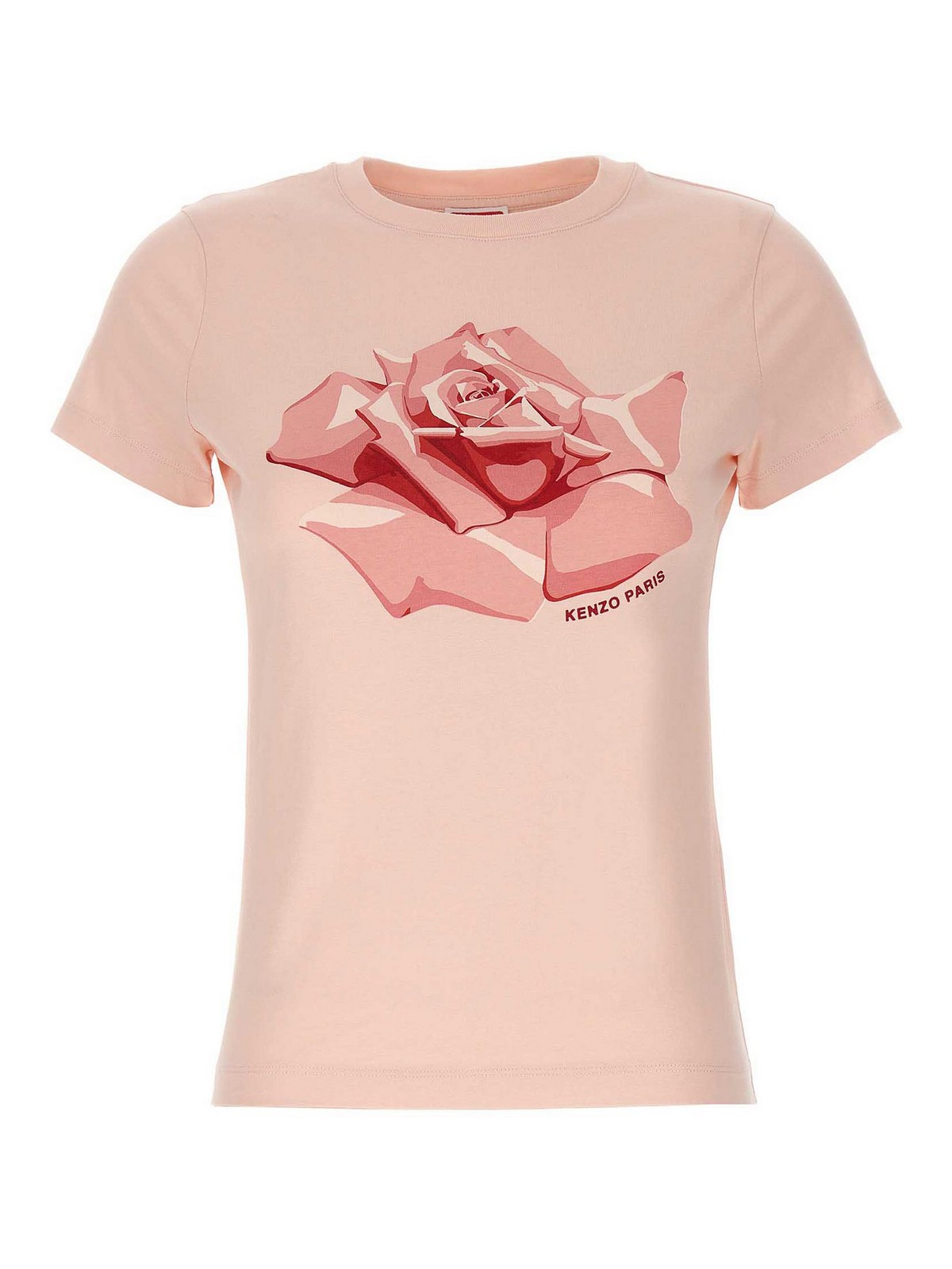 Kenzo Rose Crew Neck T-shirt Print In Nude & Neutrals