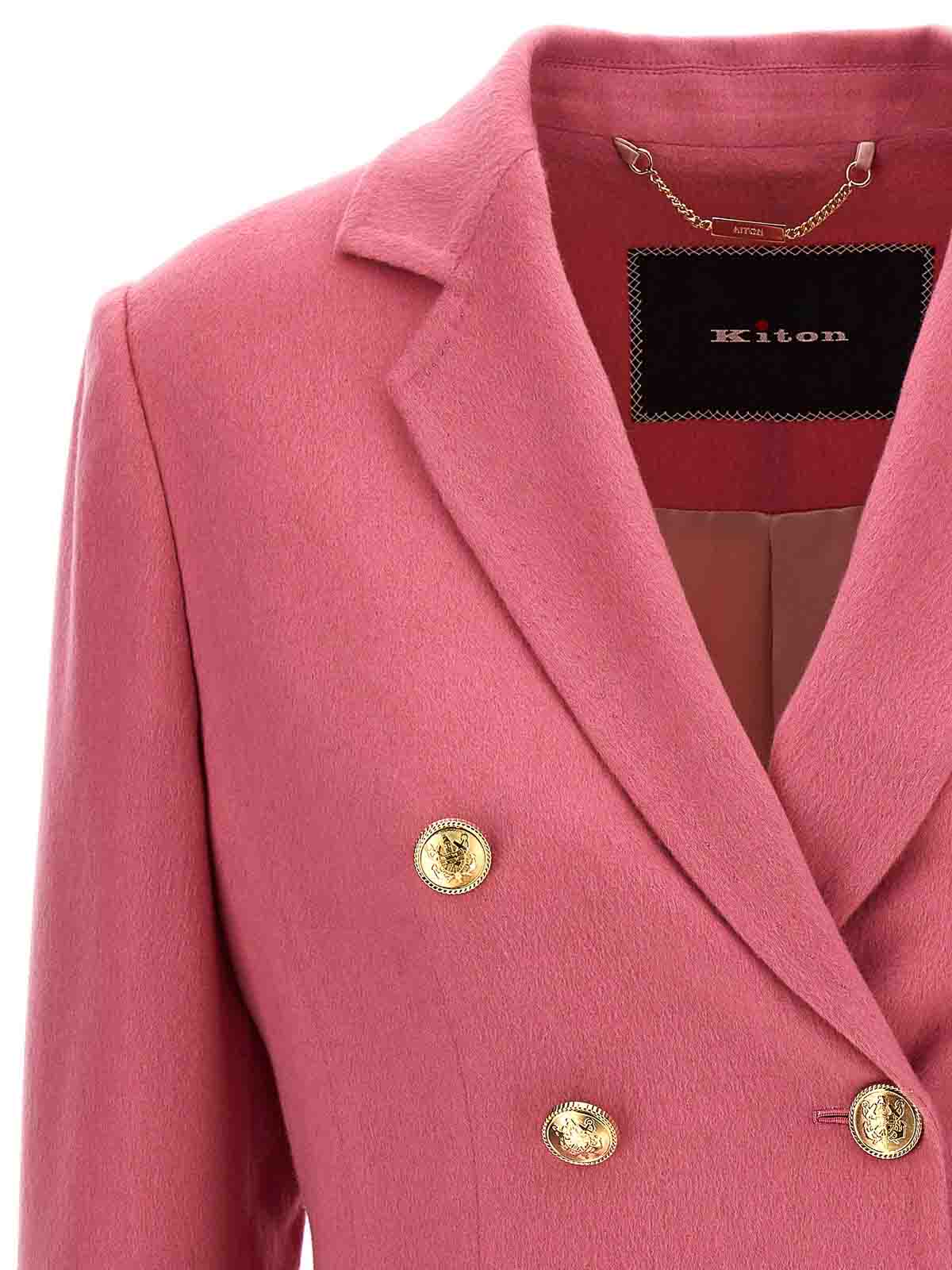 Shop Kiton Double-breasted Blazer In Color Carne Y Neutral