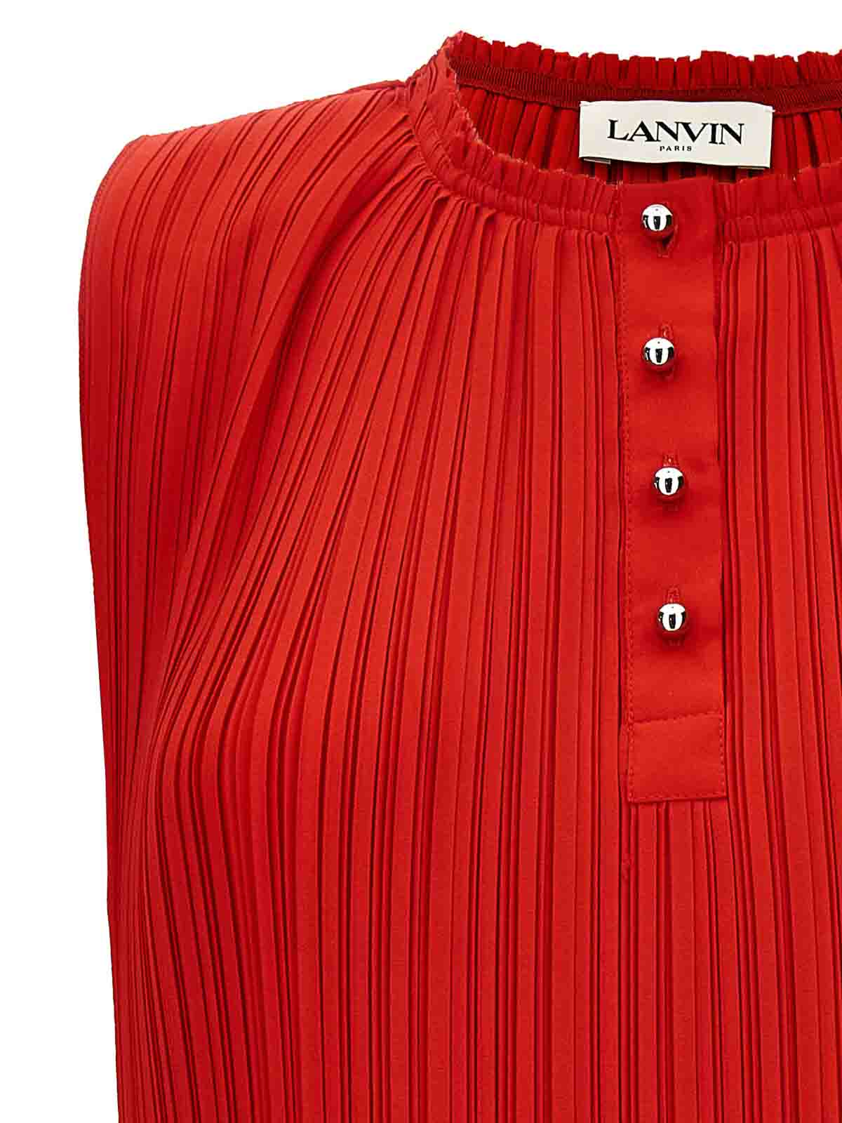 Shop Lanvin Pleated Top Round Buttons In Rojo