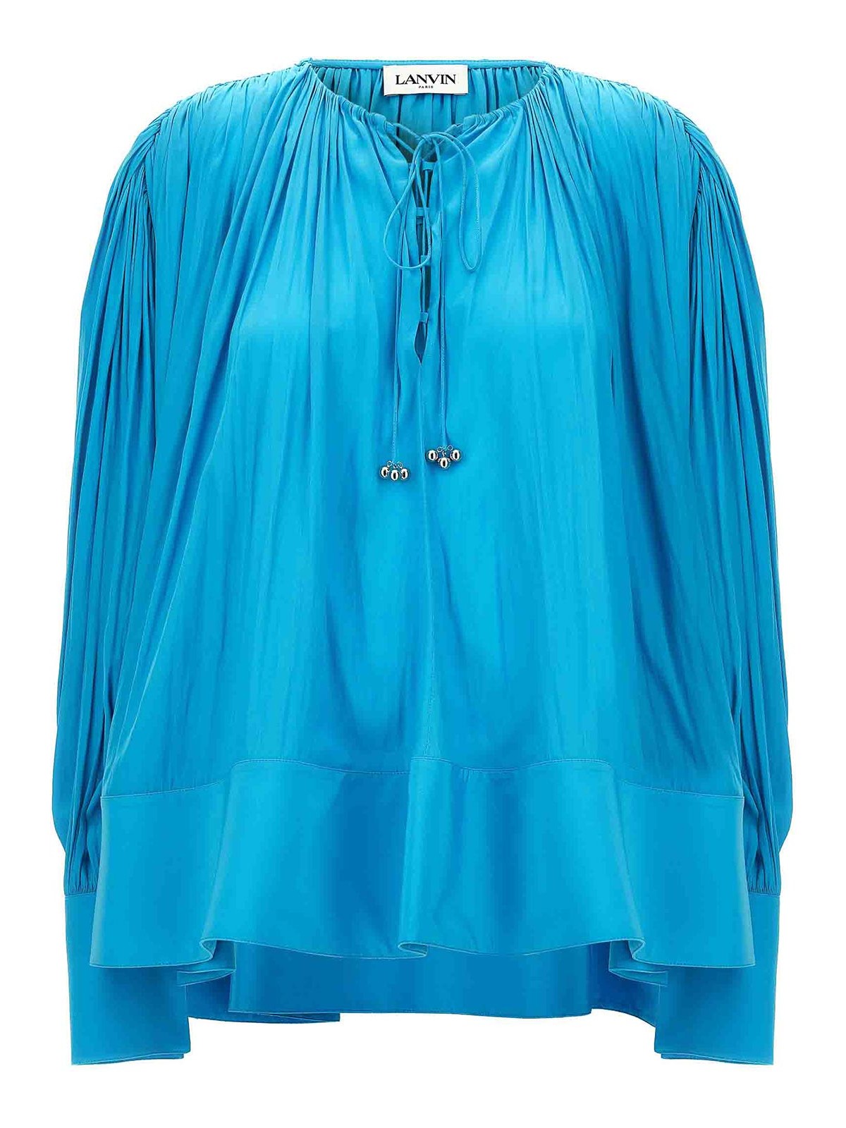 Shop Lanvin Wide Blouse V-neck Drawstring In Azul Claro