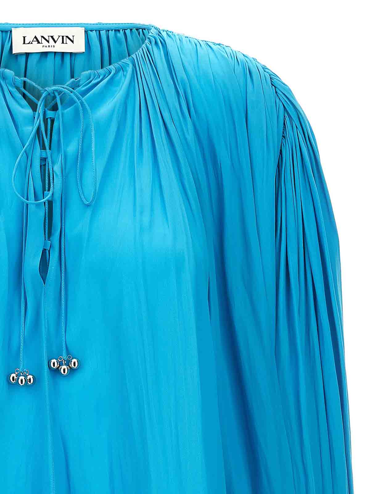 Shop Lanvin Wide Blouse V-neck Drawstring In Azul Claro