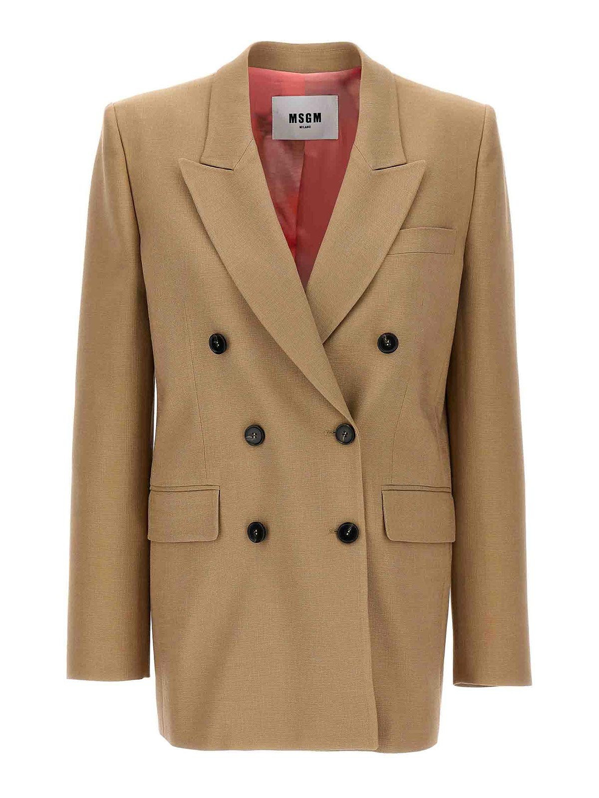 Shop Msgm Double-breasted Blazer In Beis