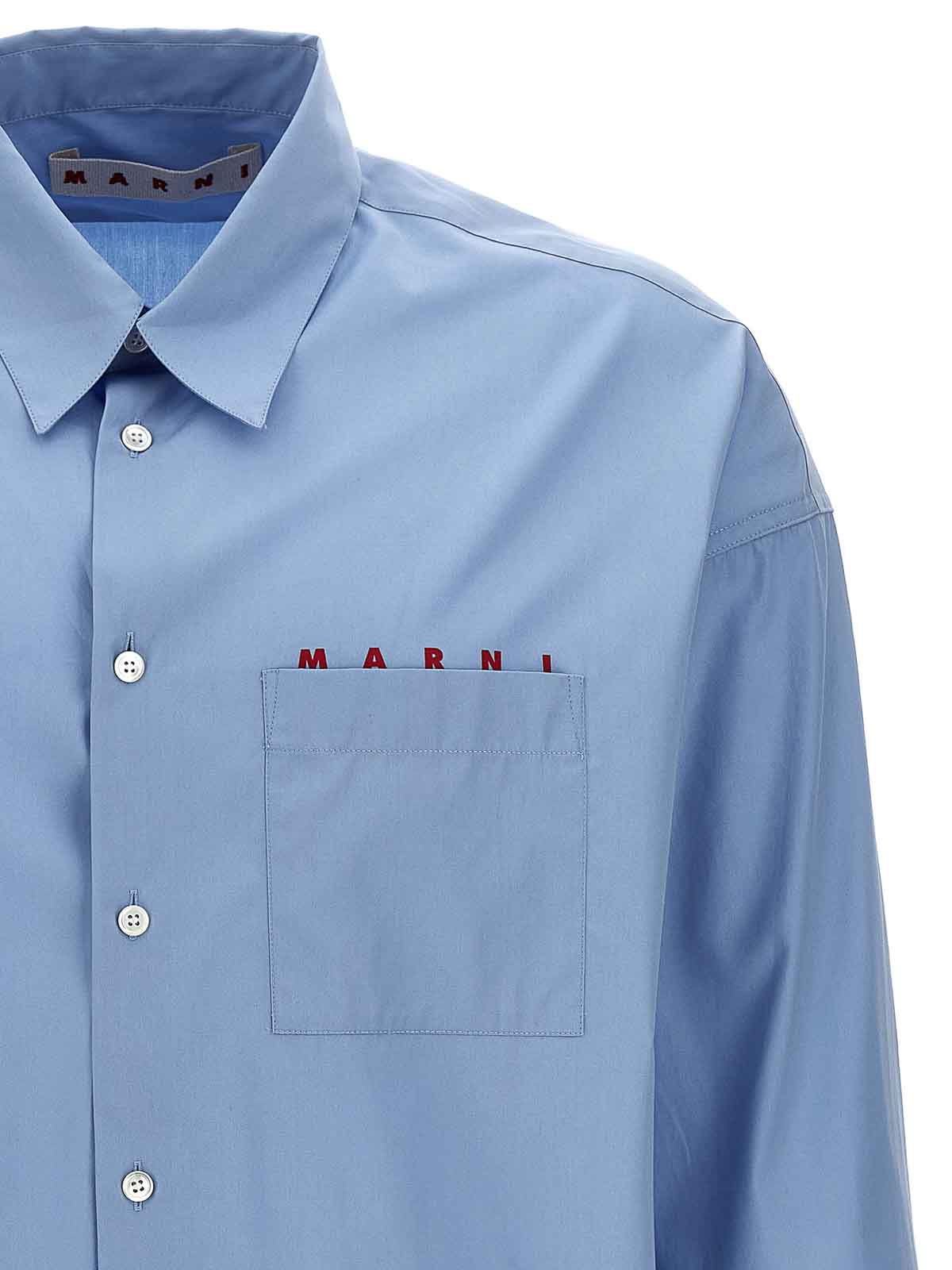 Shop Marni Logo Print Shirt In Azul Claro