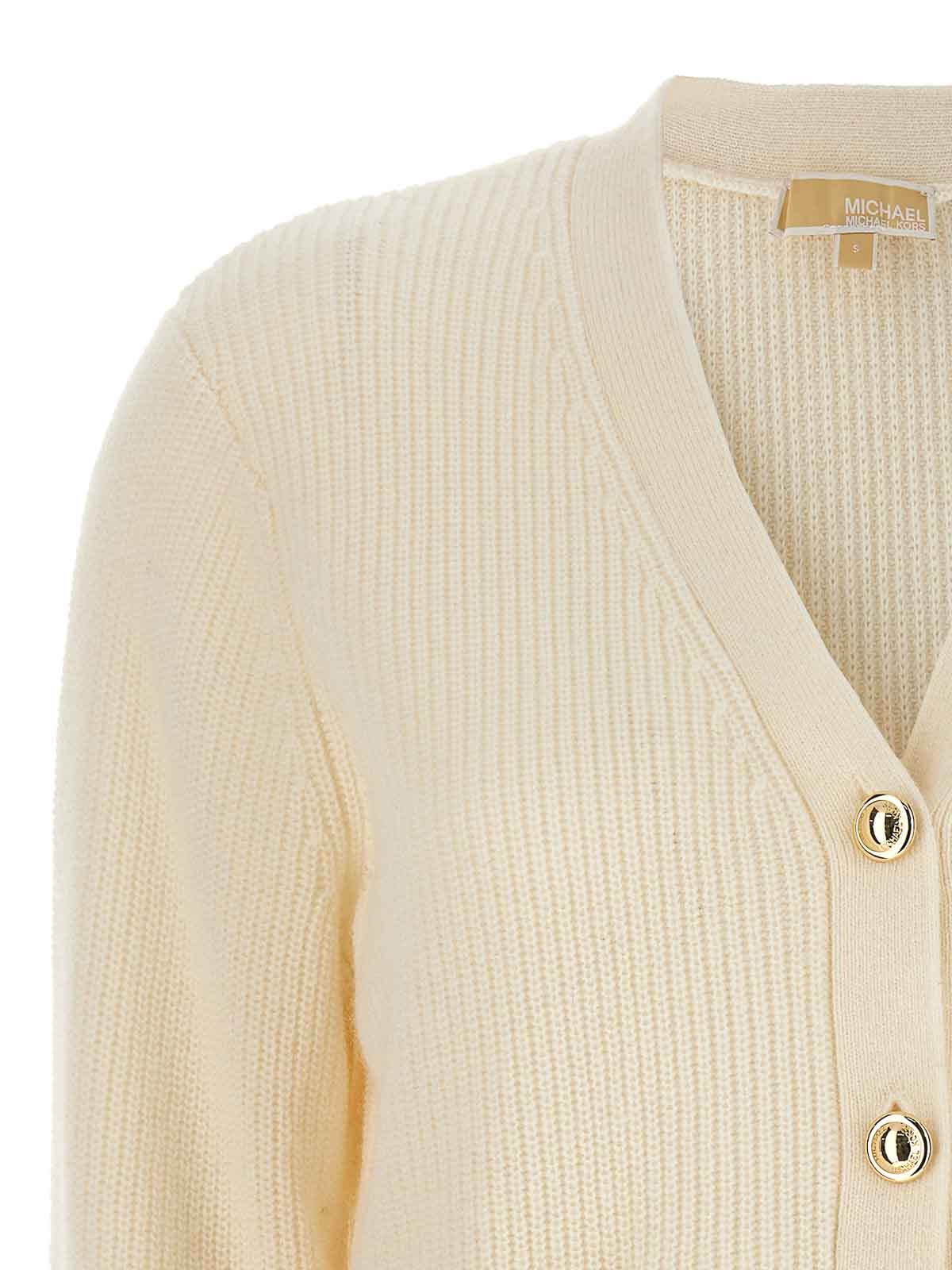 Shop Michael Kors Logo Buttons Cardigan In Blanco