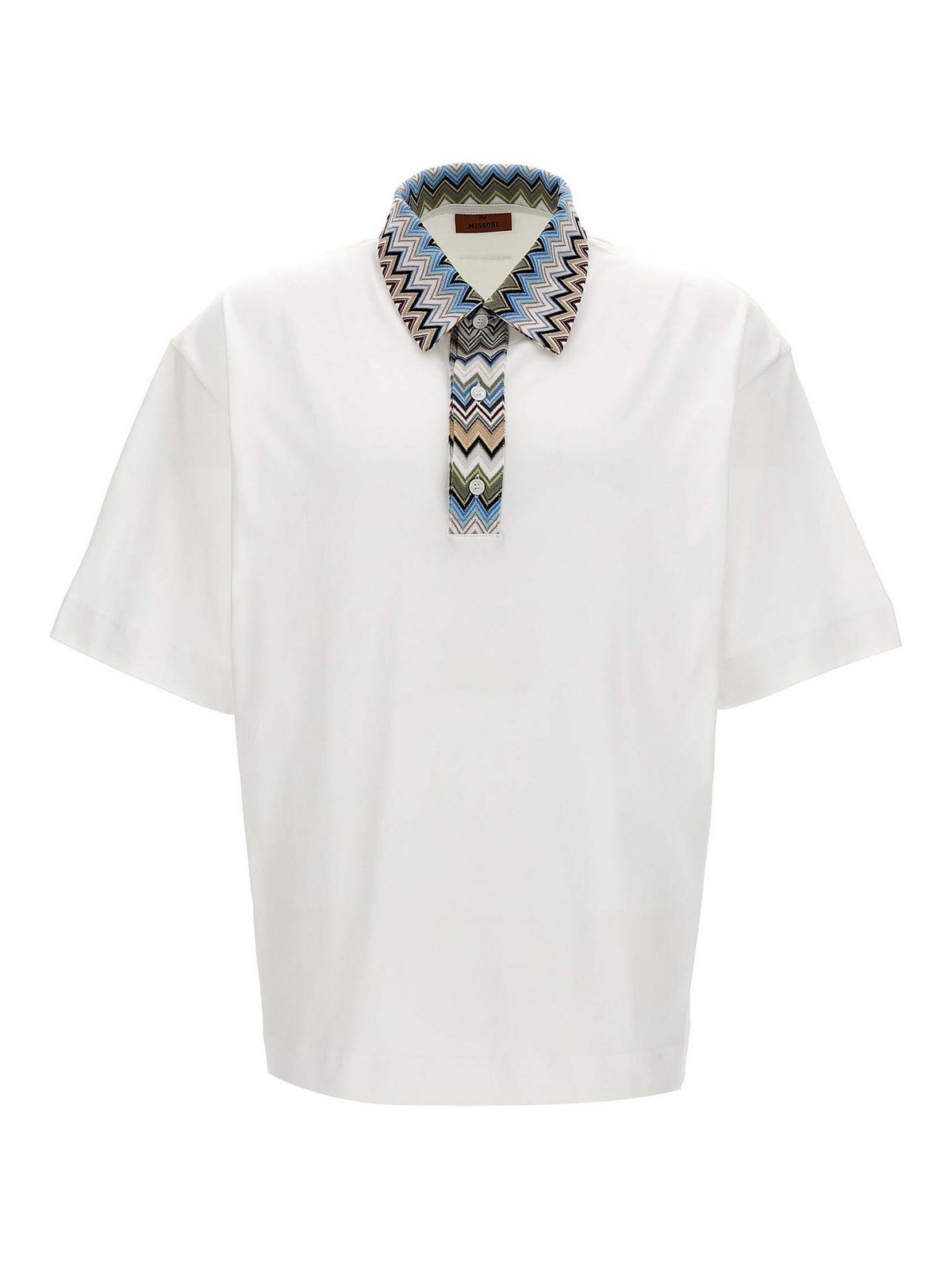 Shop Missoni Zigzag Collar Polo Shirt In Blanco