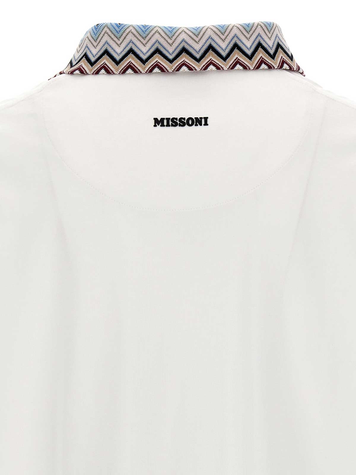 Shop Missoni Zigzag Collar Polo Shirt In Blanco