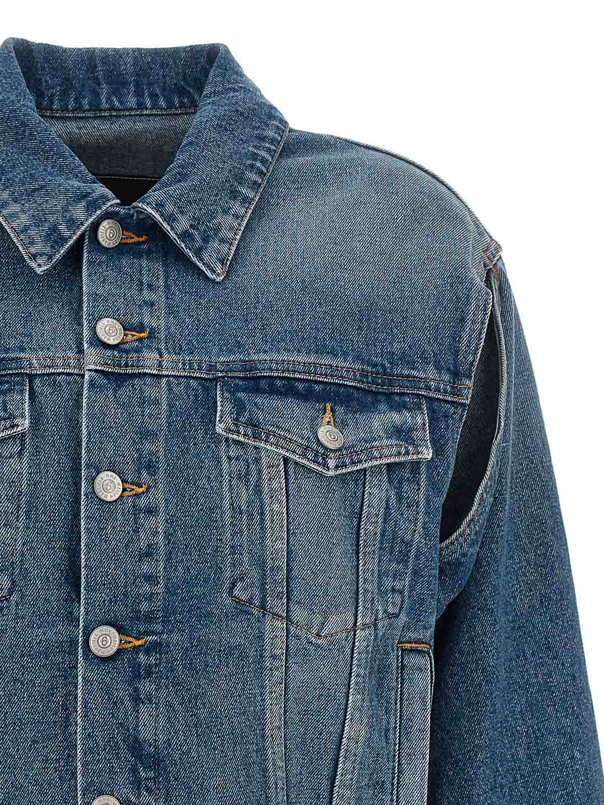 Shop Mm6 Maison Margiela Open Armholes Denim Jacket In Azul Claro