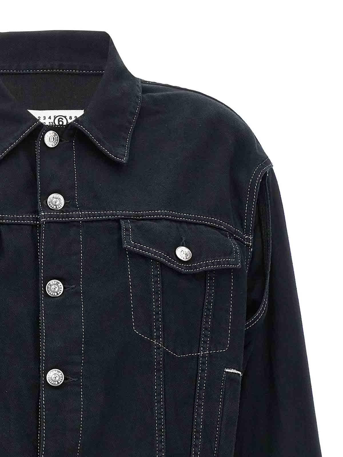 Shop Mm6 Maison Margiela Lurex Stitching Denim Jacket In Negro
