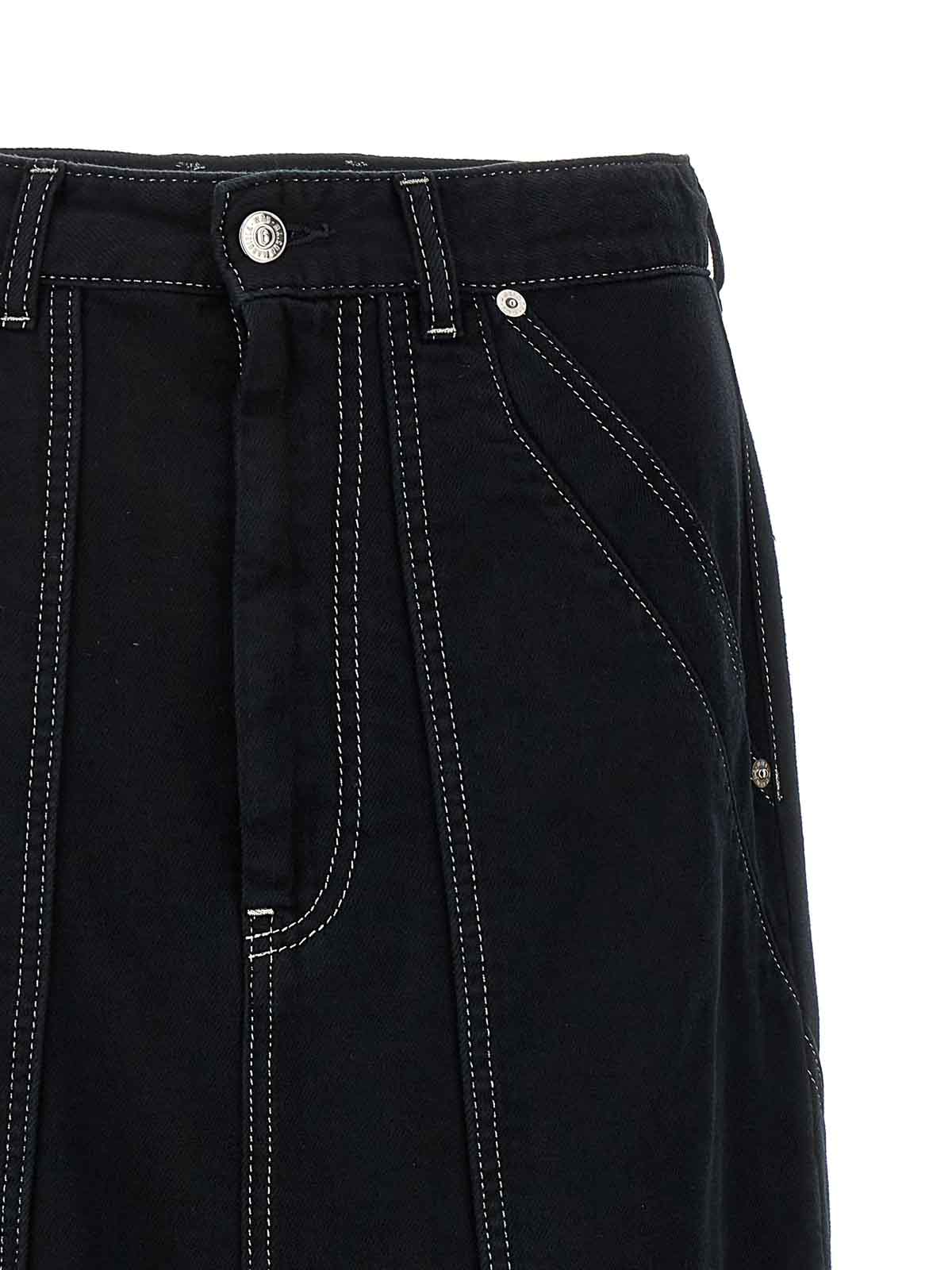 Shop Mm6 Maison Margiela Lurex Stitching Midi Denim Skirt In Negro