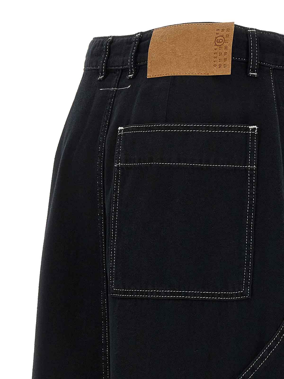 Shop Mm6 Maison Margiela Lurex Stitching Midi Denim Skirt In Negro