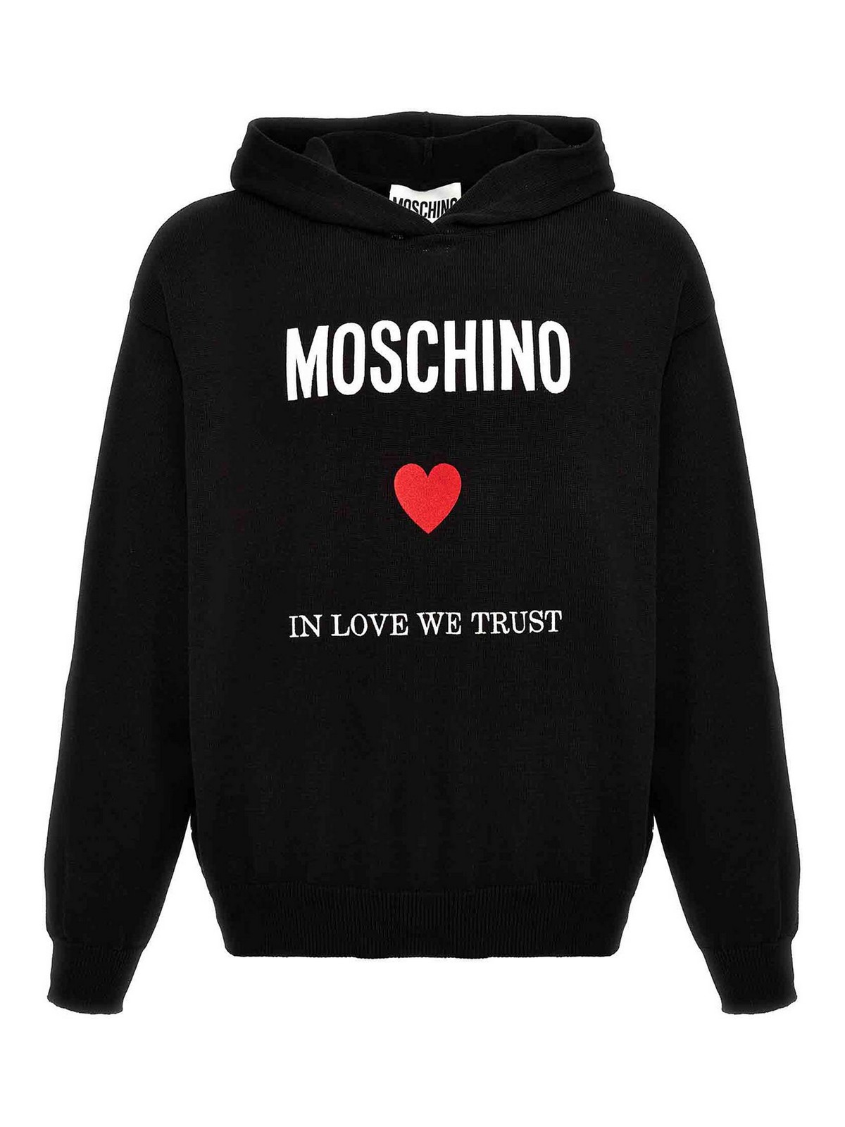 Shop Moschino Cotton Hoodie In Love We Trust In Negro
