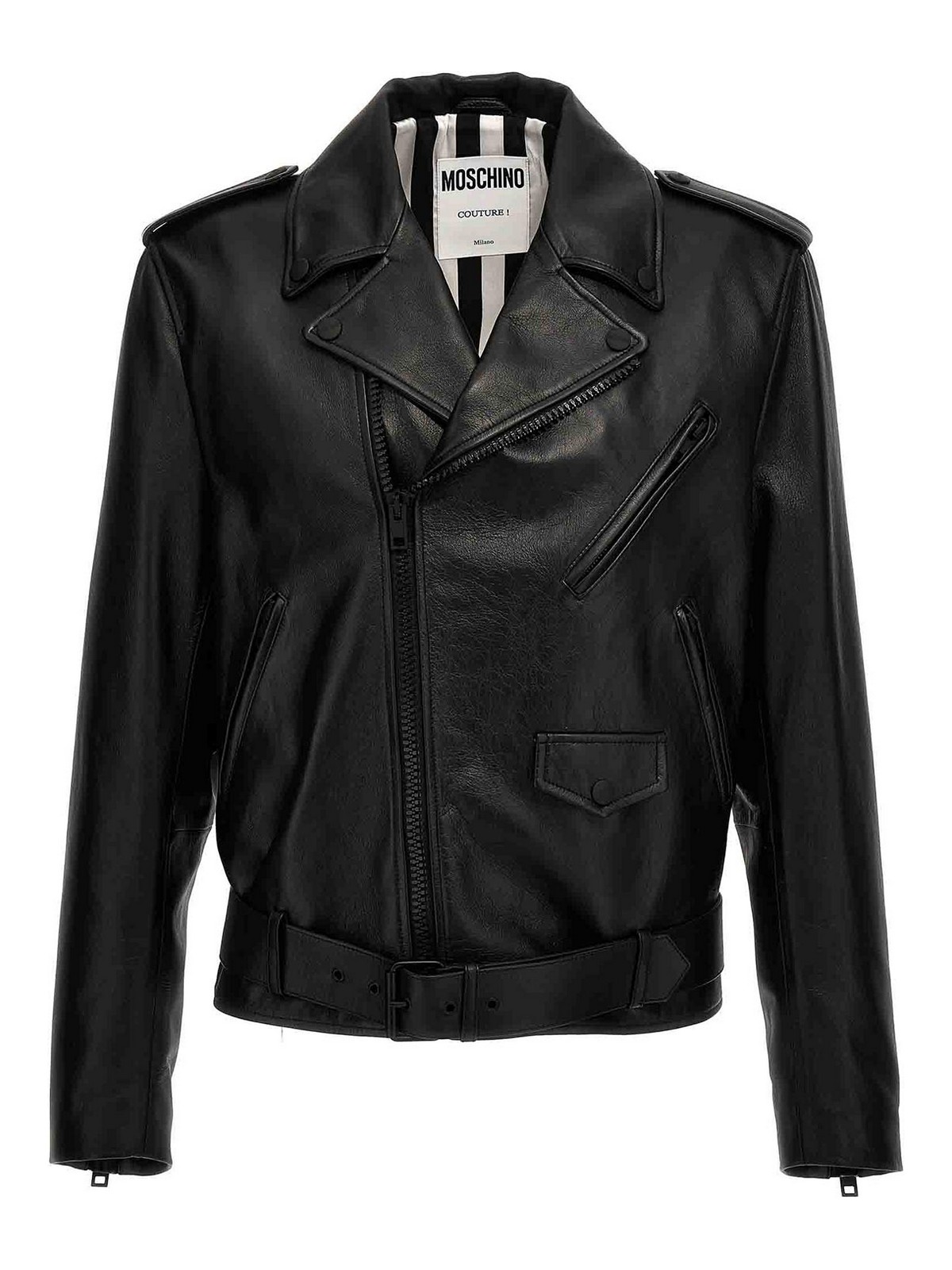 Shop Moschino In Love We Trust Leather Jacket In Negro