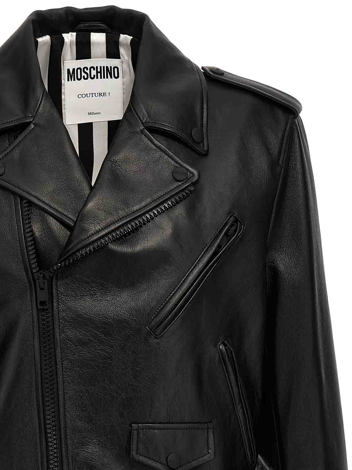 Shop Moschino In Love We Trust Leather Jacket In Negro