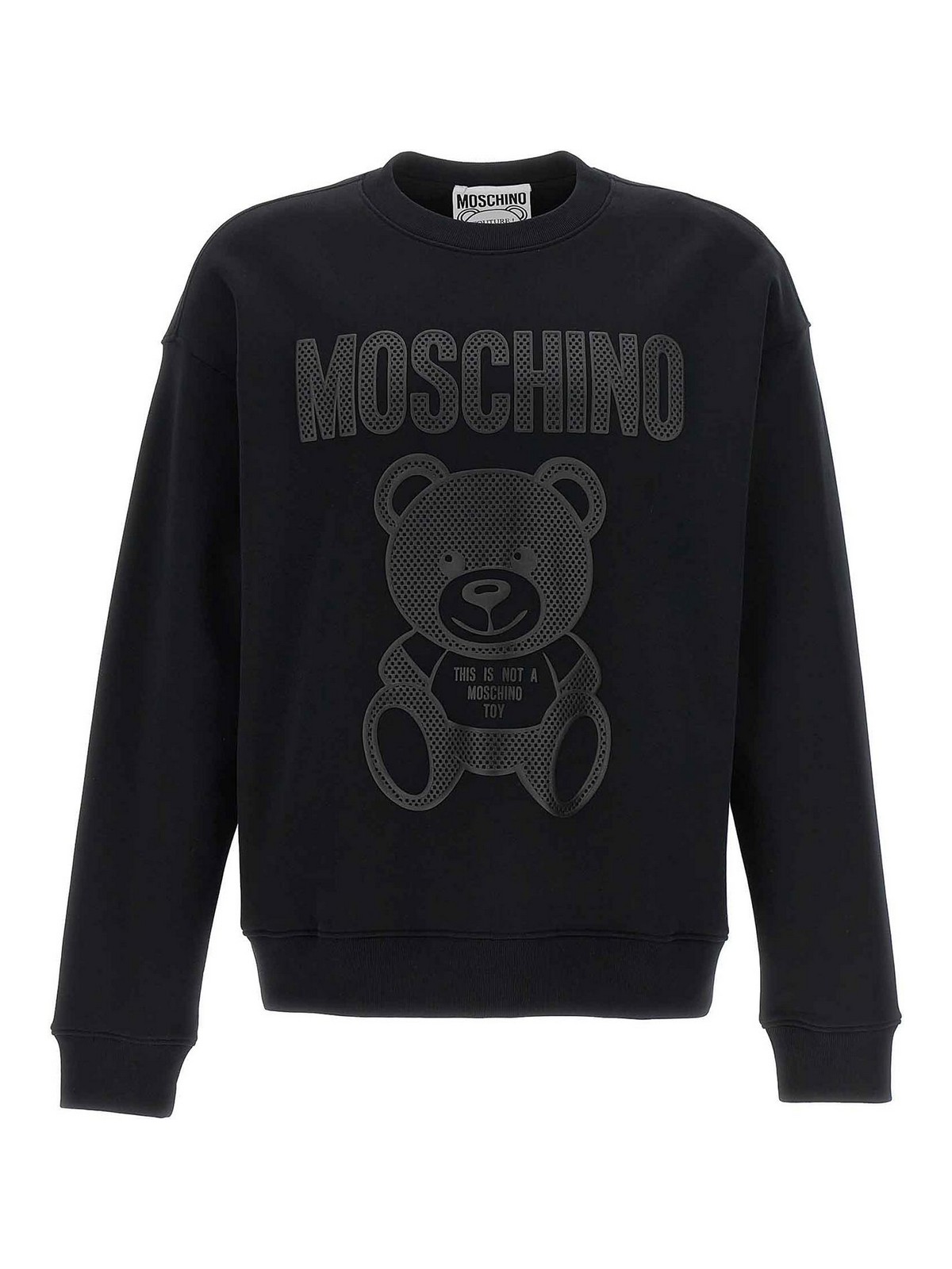 Shop Moschino Cotton Sweatshirt Teddy Logo Crew Neck In Negro
